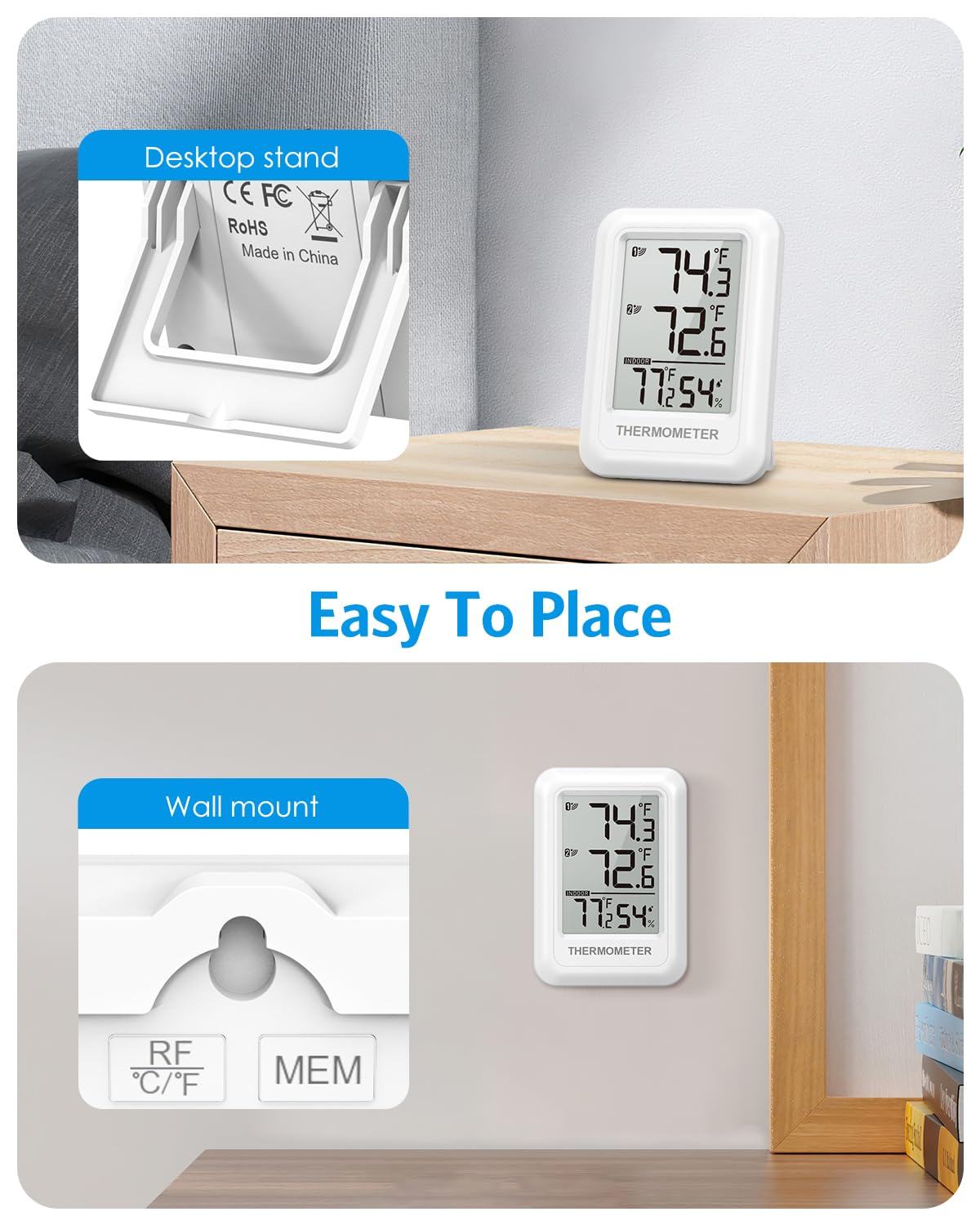 AMIR Indoor Outdoor Thermometer Wireless with 2 Transmitters up to 100M/328Ft, Max/Min Display, Greenhouse Humidity Thermometer for Babyroom Garden image number 1