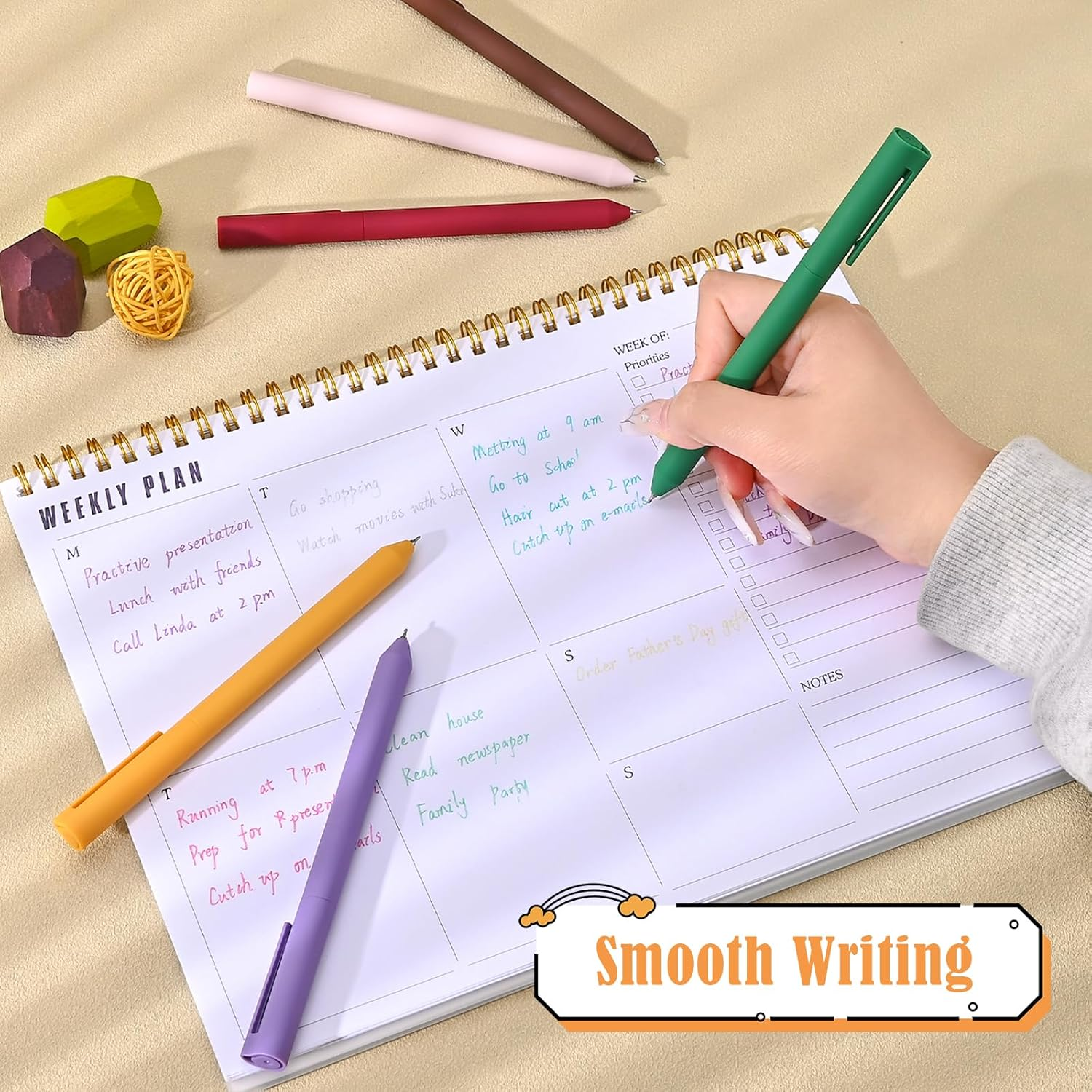 BAYTORY 8Pcs Colored Gel Pens, 0.5Mm Fine Point Multicolored Ink Pen，Colorful Pens Smooth Writing for Note Taking and Marking Supplies (Green) image number 3