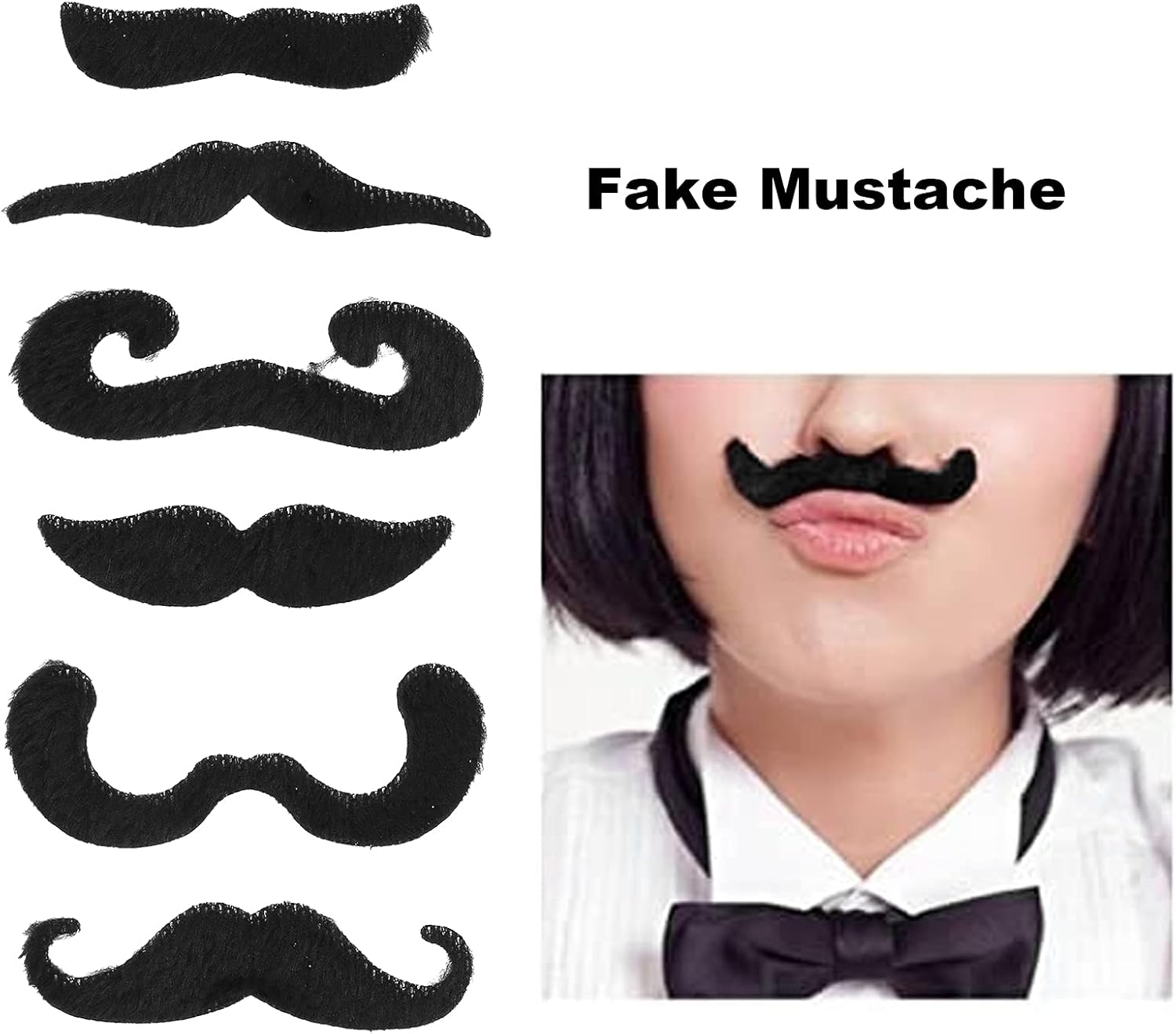 6Pcs Fake Black Moustache, Self Adhesive Fake Mustache for Halloween Party, Costume, Mustache Party Supplies and Holiday Decorations, Easy to Put on and Take Off image number 5