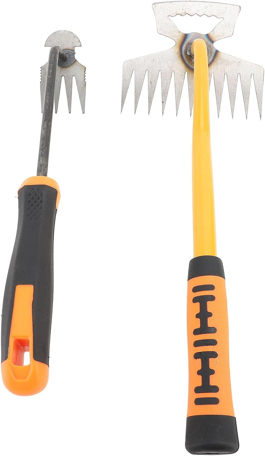 2 Pieces Garden Weeding Rake, Small Garden Rake Stainless Steel 4 Teeth 11 Teeth Rubber Handle, Backyard Loosening Farm Planting Weeding Ergonomic for Gardening Weeding Planting image number 6