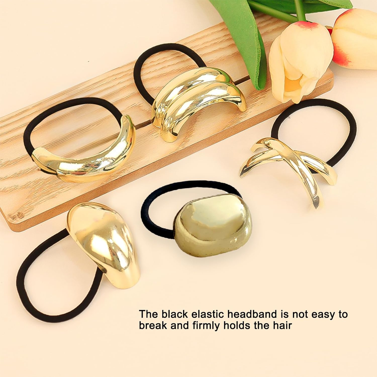 AABDTYYD 5 Pieces Metal Hair Tie, Gold Metal Elastic Hair Bands, Hair Ties for Thick Hair, Hair Elastics No Damage, Ponytails Hair Accessories for Women image number 3