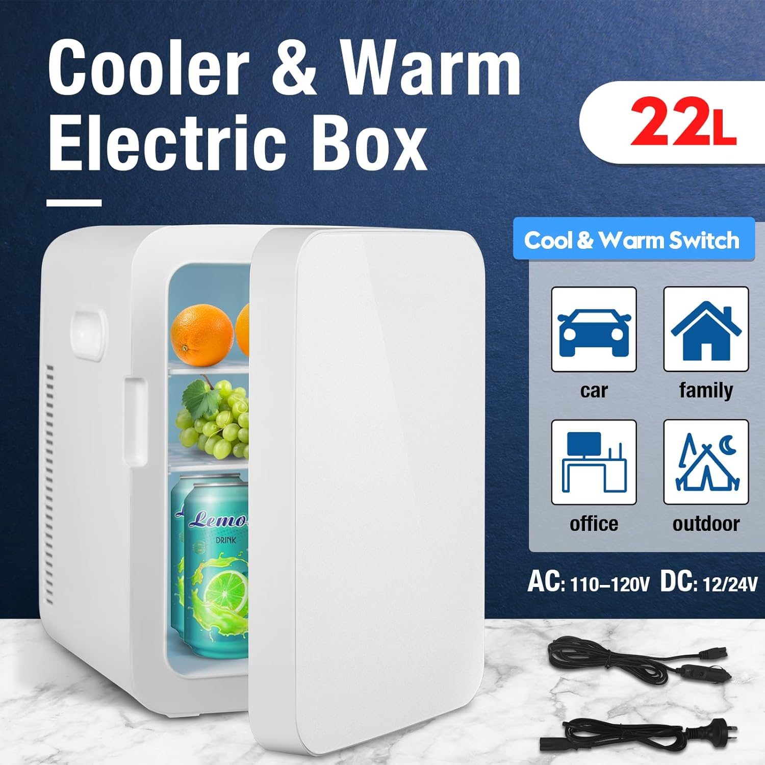 22L Portable Mini Fridge, Compact Car Refrigerator, Skincare Cosmetic Beauty Makeup Personal Fridge, White image number 5