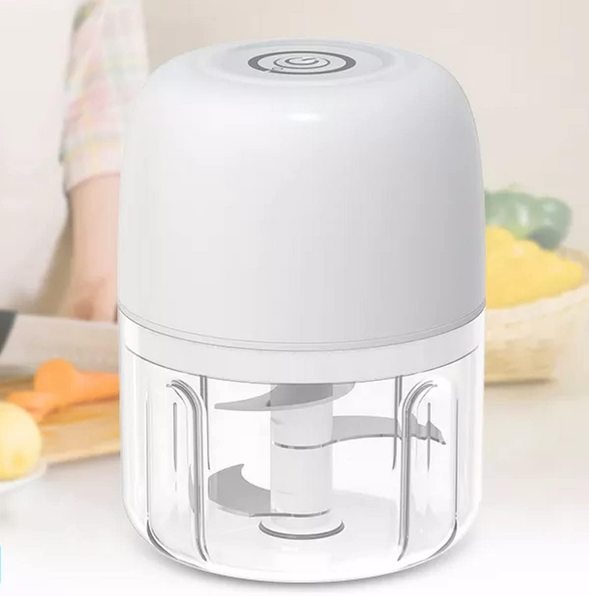 NDBOX Mini Electric Garlic Chopper 250Ml - Portable USB Rechargeable and Lightweight Spice Blender for Onion, Tomato, Ginger, Beans - Three Blades Handy Food Processor Mincer (White) image number 5