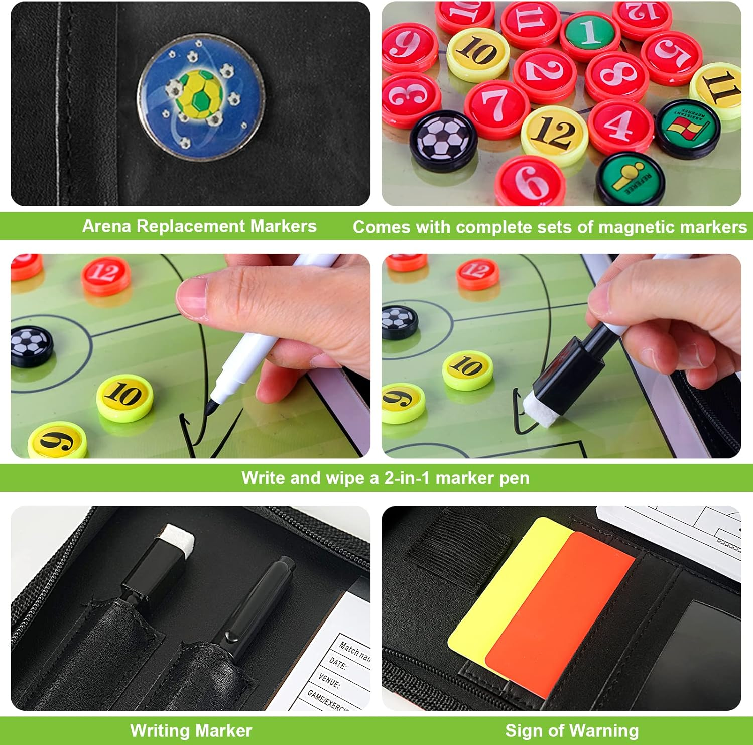 Pure Vie 20.86'' X 12.20'' Coaches Tactical Board, Premium Portable Professional Football/Soccer Coaching Strategy Clipboard Training Assistant Equipment with Write Wipe 2-In-1 Pen and Dry Eraser image number 4