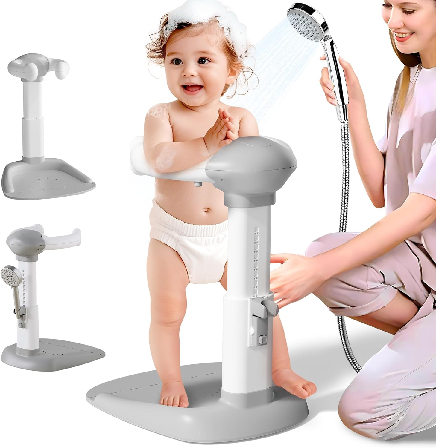 Baby Shower Standing Support, Adjustable Toddler Bath Stand with anti Slip Baseboard, for Changing Clothes, Bathing by Standing up Themselves, Shower Holder Maker Idea 8-36 Months image number 1