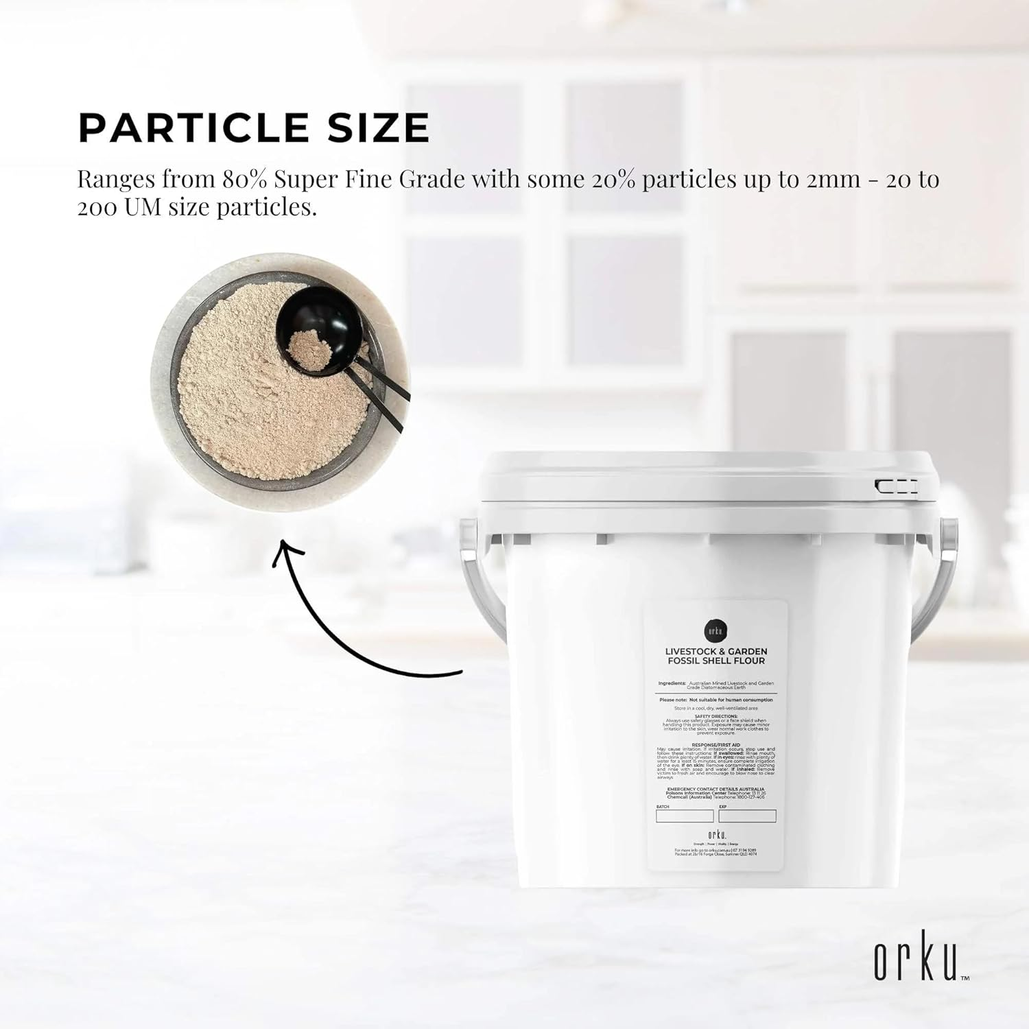 Orku 3Kg Fossil Shell Flour Tub - Livestock Garden Diatomaceous Earth