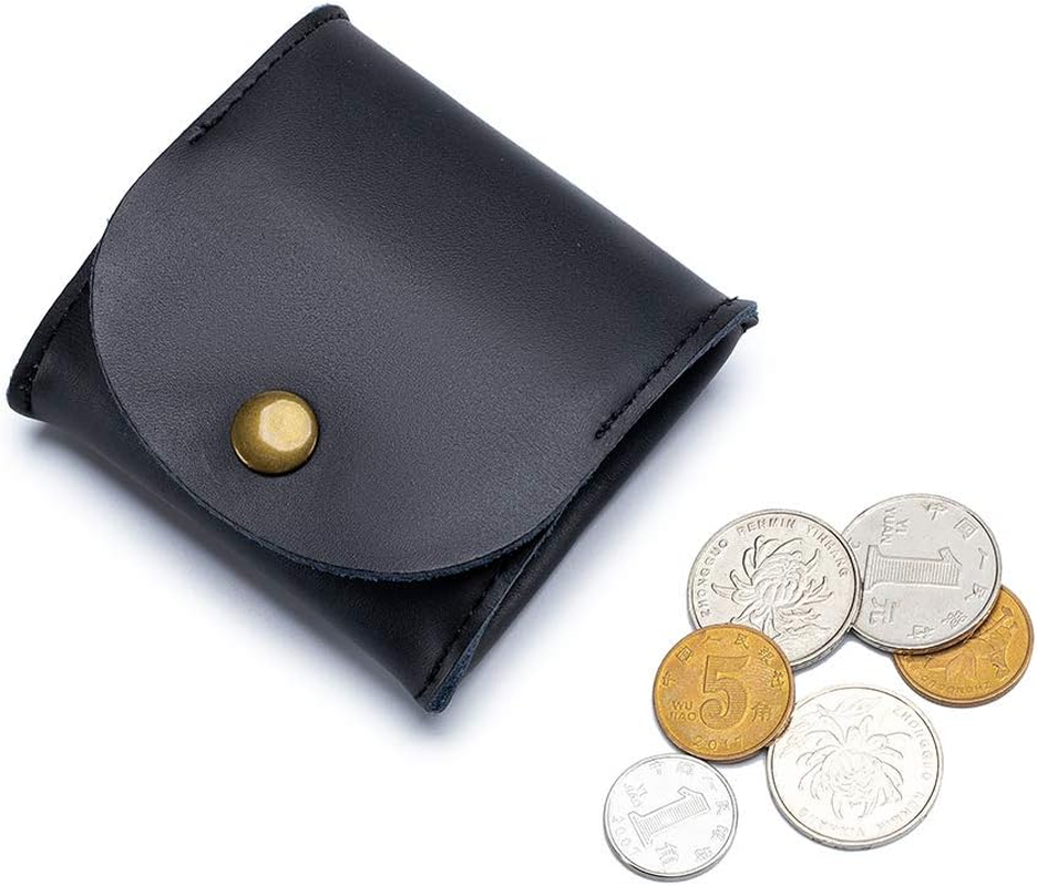 Leather Coin Purse Change Pouch Japanese Style Coin Wallet Key Bag for Women Men (Black), Black