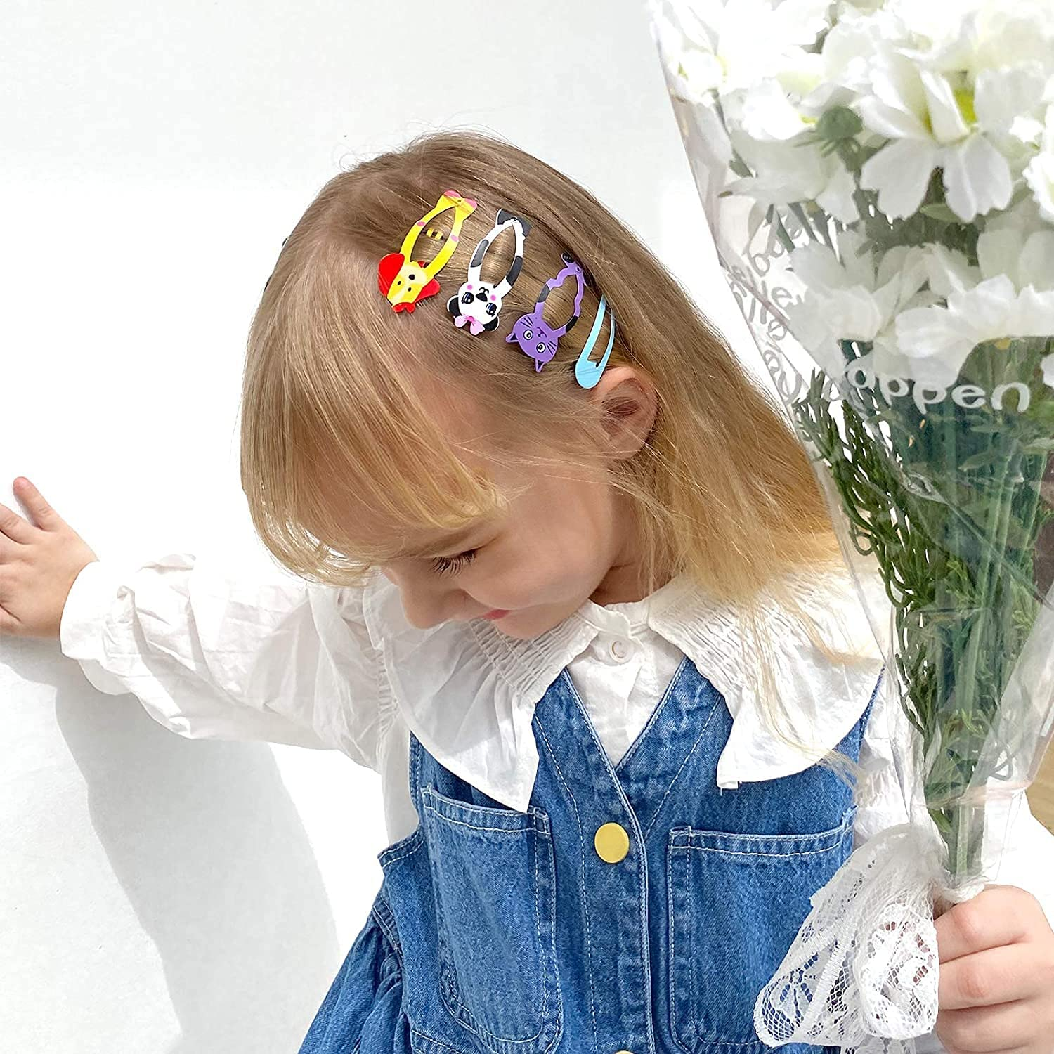 Girls Hair Clips Toddlerbarrettes, 80 Pcs Lovely Animal Fruit Printed Pattern Metal Snap Hair Clips Cartoon Design Hairpins for Kids Teens Pets (Cartoon Animal)