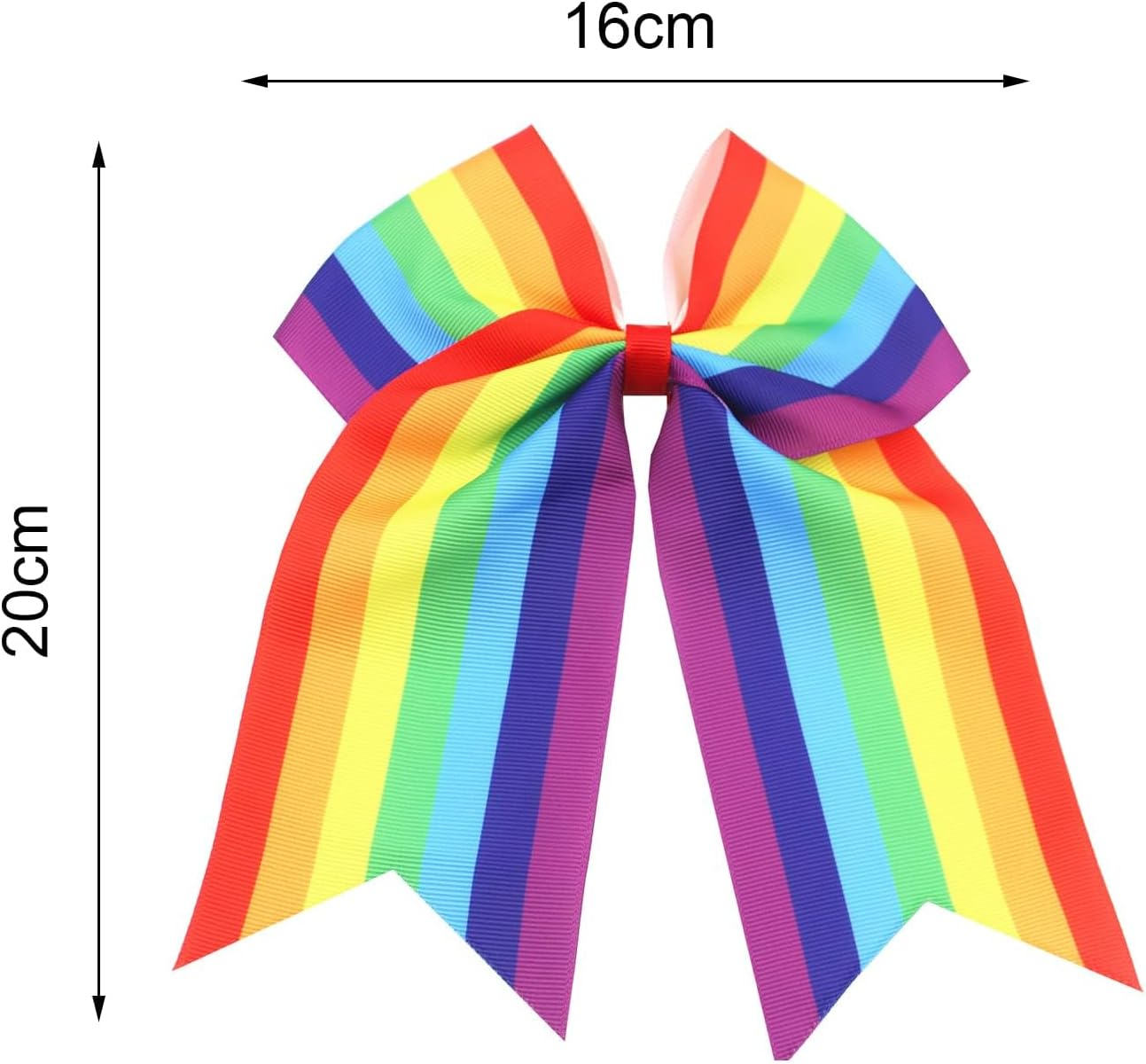 2 Pack Jumbo Rainbow Cheer Hair Bows - 8 Inch Ponytail Holders with Elastic Bands, Cheerleading Hair Accessories for Gay Pride Day