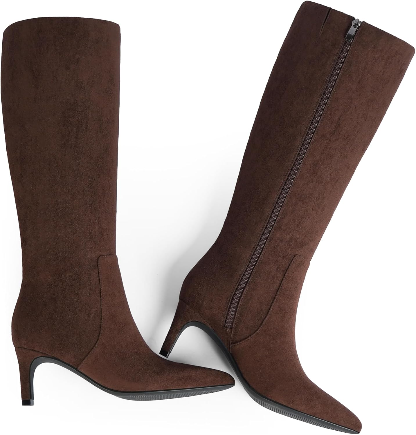 QIY Knee High Boots Women Tall Boots Pointed Toe Kitten Heel Boots for Women Side Zipper Long Fall Boots Women Knee High Boots Size 6-11