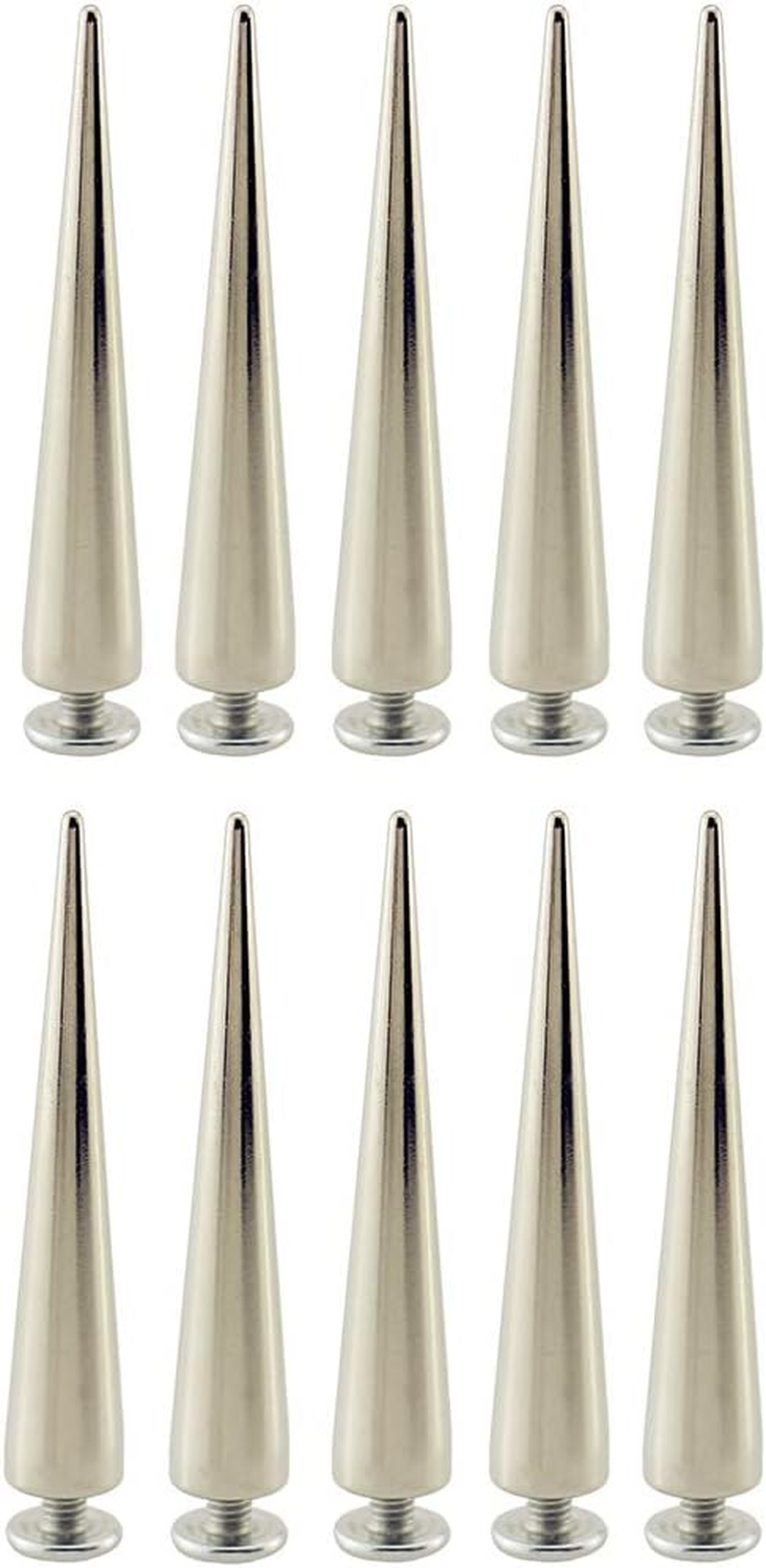 55MM Solid Punk Bullet Spikes Metal Leathercraft Rivets DIY Silver Cone Studs for Cosplay Clothes 10Sets(10Pcs Spikes+10Pcs Screws) image number 5