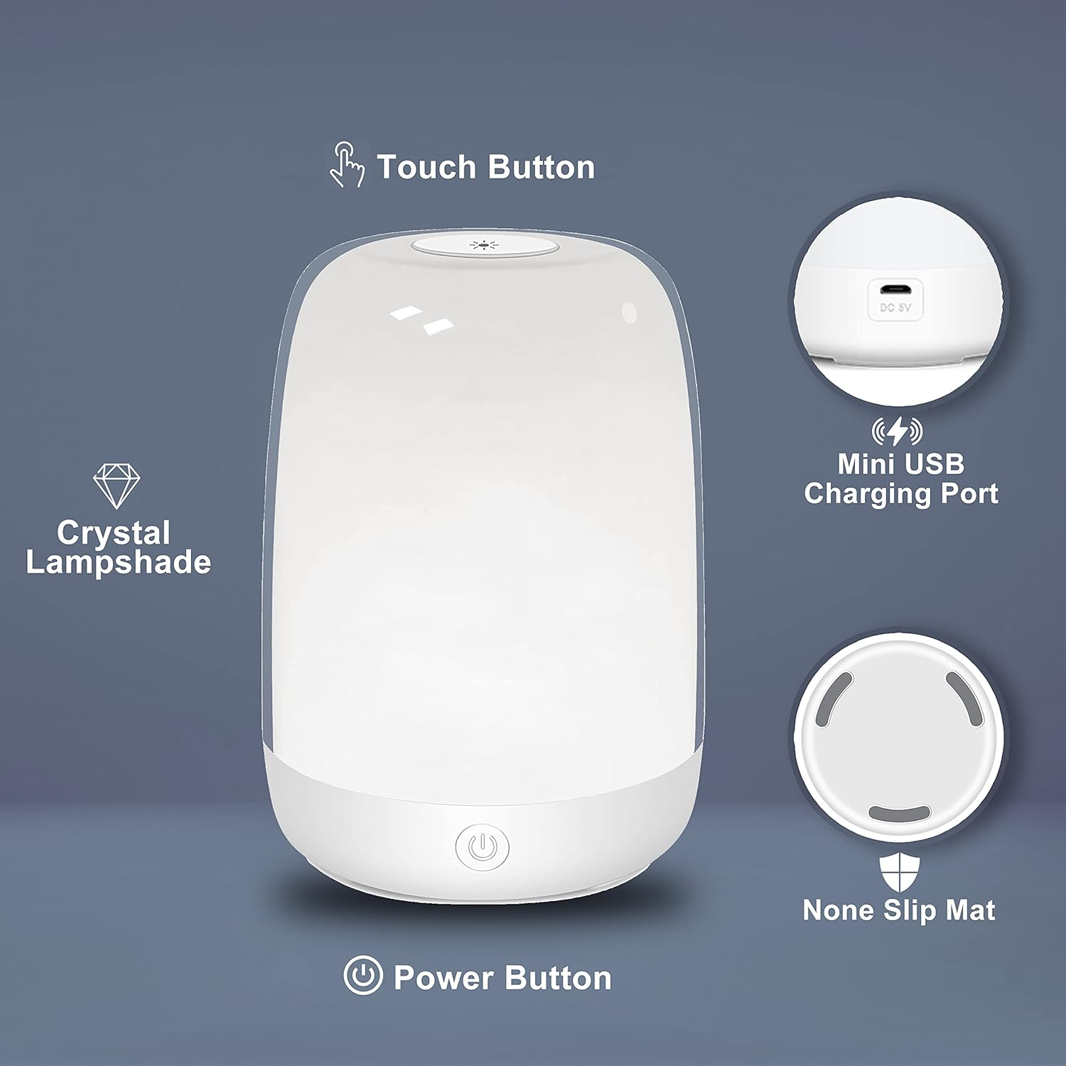 Fistech Touch Sensor Rechargeable Night Light Table Lamps for Bedrooms Dimmable Warm White Light & Color Changing image number 6