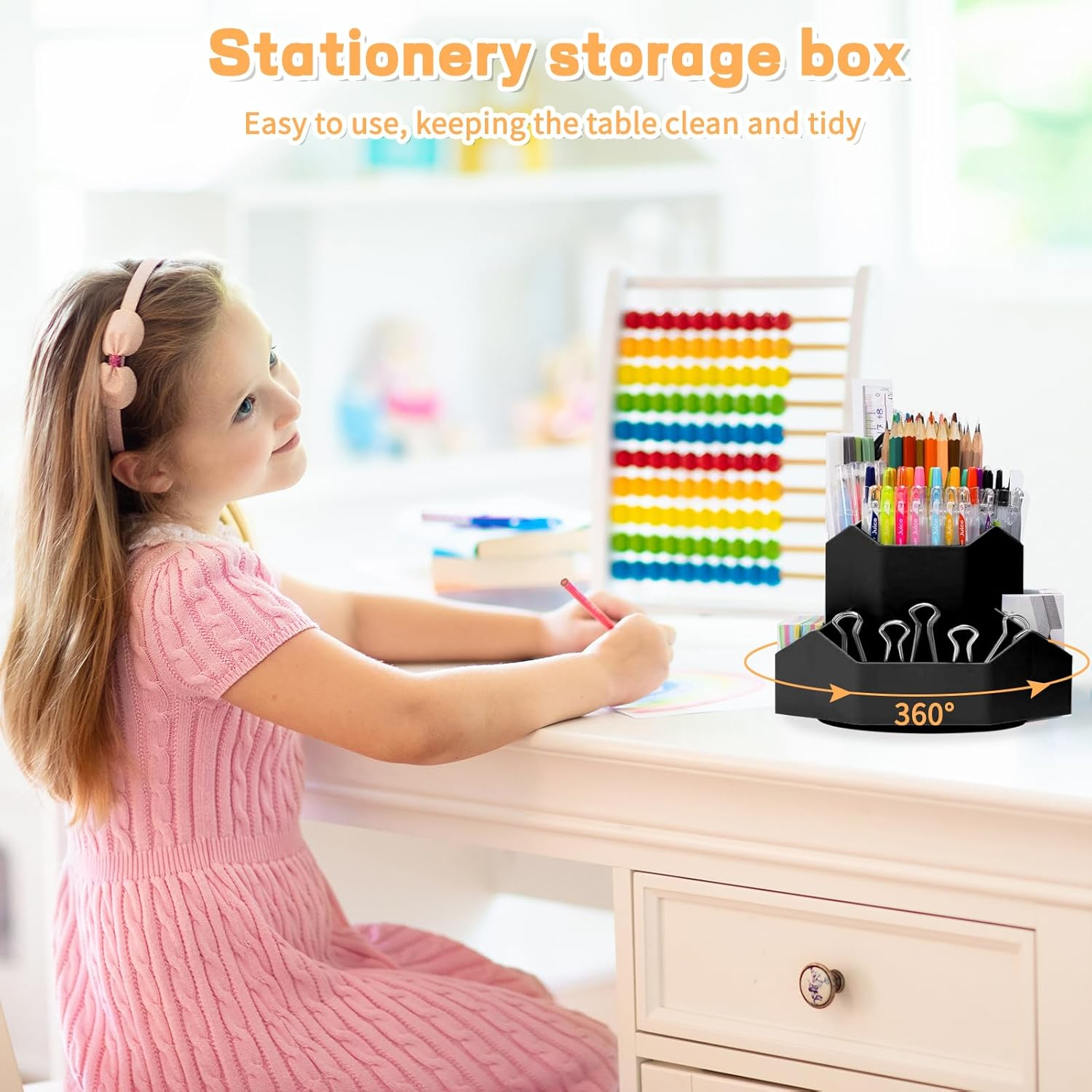 Cayxenful Pencil Pen Holder for Desk,9 Slots 360 Degree Rotating Desk Organizers,Desktop Storage Stationery Supplies Organizer, Cute Pencil Cup Pot for Office, School, Home(Black)