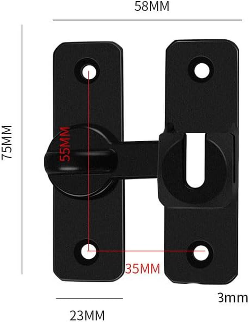 Retrofittable Sliding Door Lock, 90&deg; & 180&deg; Compatible, Zinc Alloy, Rust-Resistant, Black image number 3