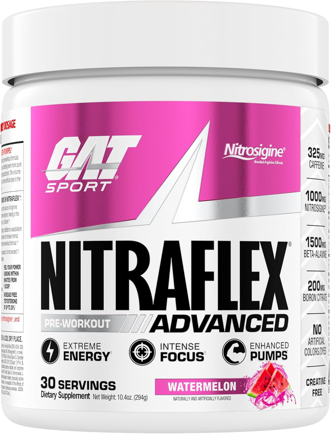GAT Clinically Tested Nitraflex, Testosterone Enhancing Pre Workout, Watermelon, 300 Gram image number 4