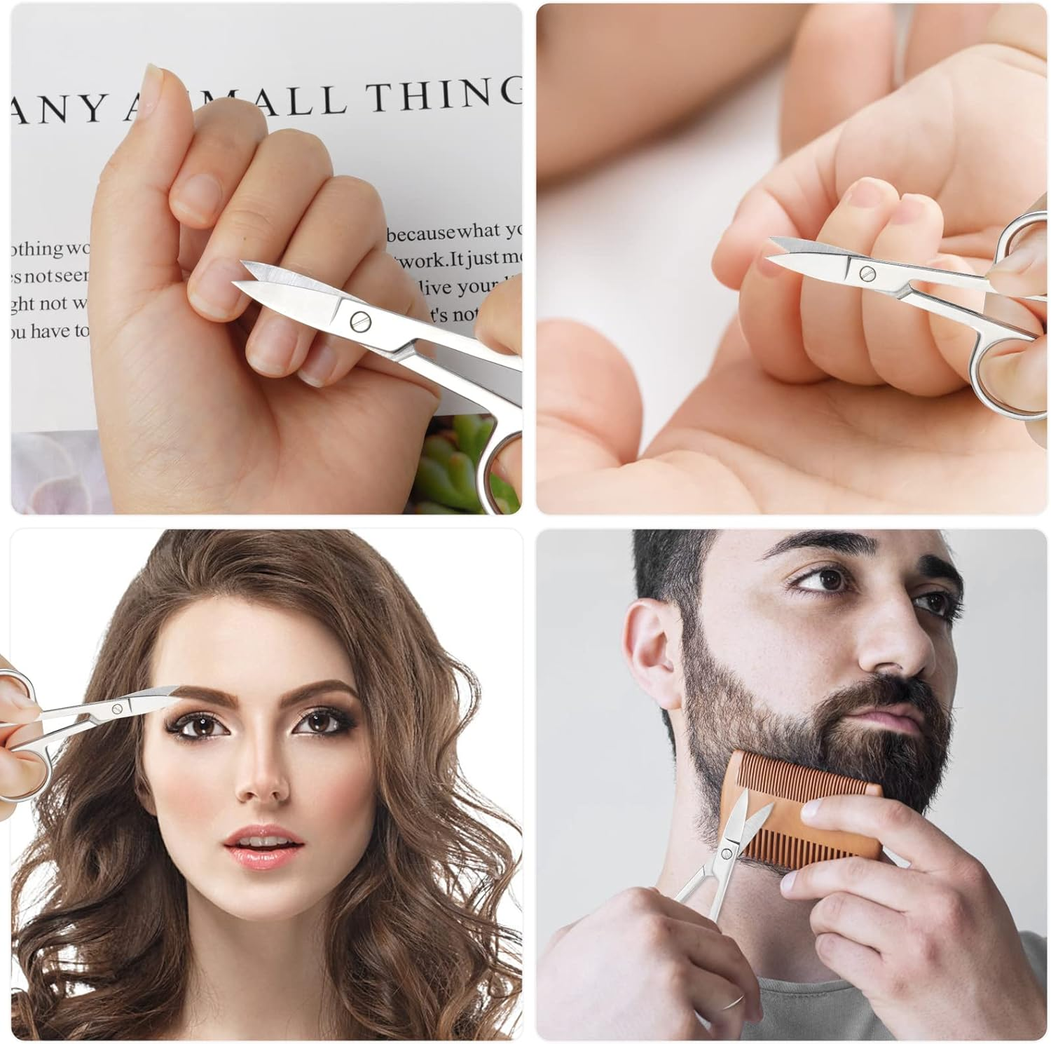 ACWOO Cuticle Nail Scissors, Professional Stainless Steel Beauty Scissors with Leather Packing Bag, Multi-Purpose Sharp Curved Scissors for Cuticle, Manicure Pedicure, Eyebrow, Eyelash image number 3