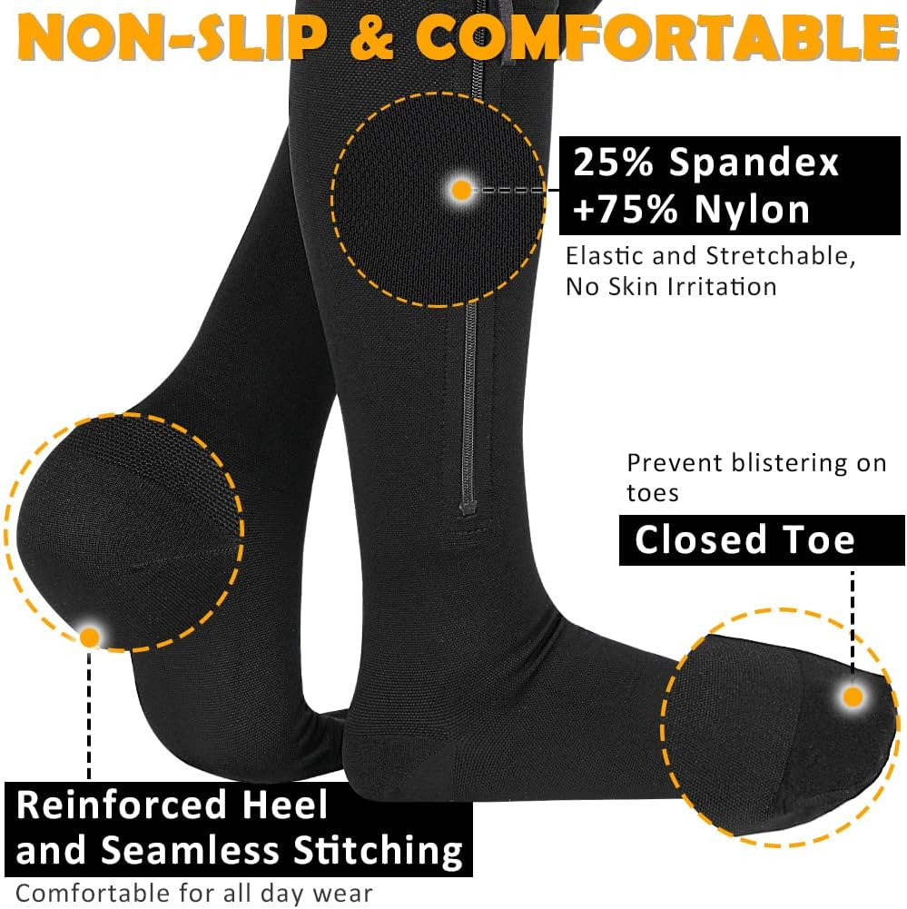 CASMON 15-20Mmhg Zipper Compression Socks for Women and Men, Knee High Compression Stockings, Medical Closed Toe Support Socks for Varicose Veins, Post-Surgery, Swelling, Nurses, Pregnancy (1 Pair) image number 5