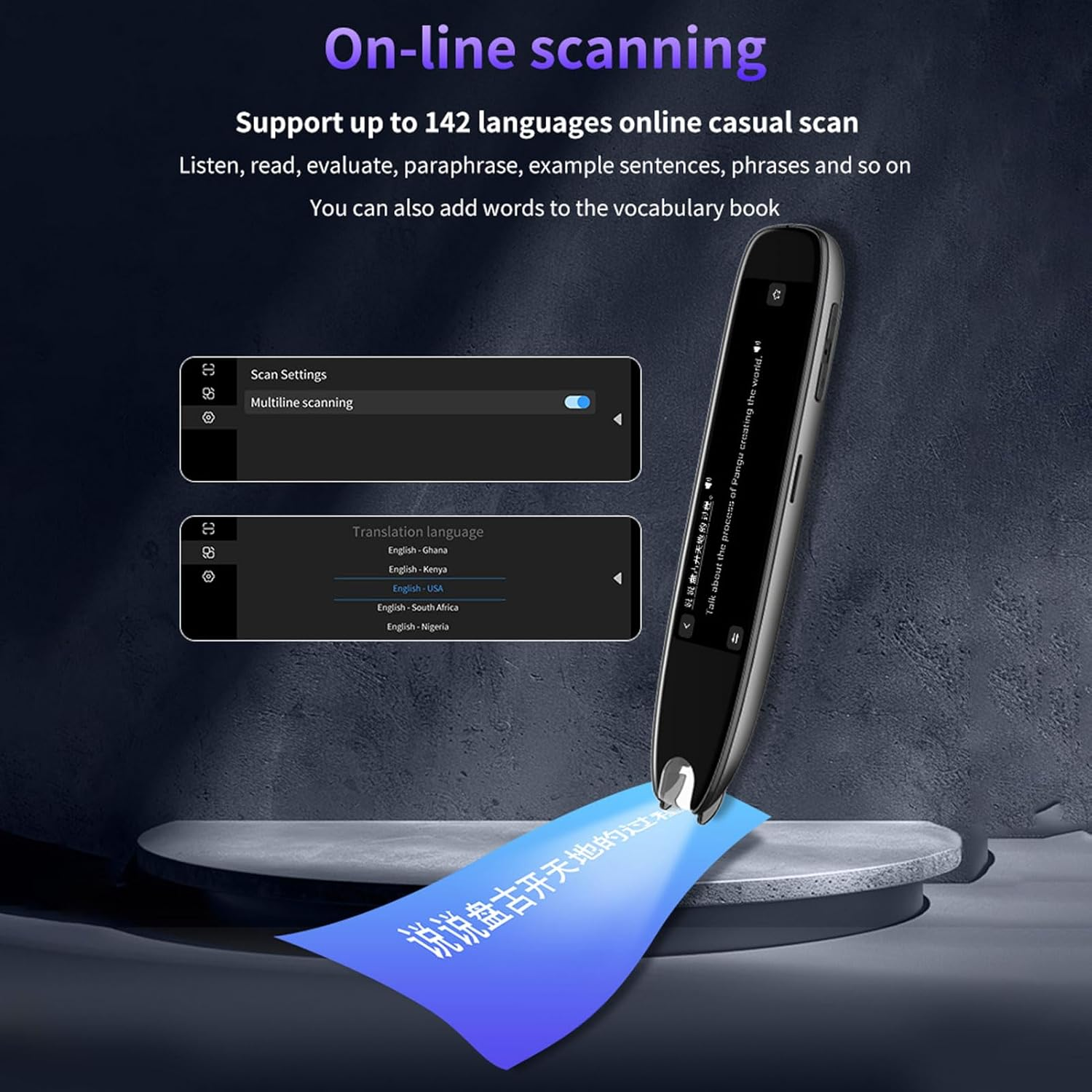 Scan Reading Pen, OCR Translation Pen Scanner, 142 Languages Translator Device with 3.7 Touch Screen, Wifi Reading Pen for Dyslexia, Two-Way Voice Translator Pen for Travel image number 2
