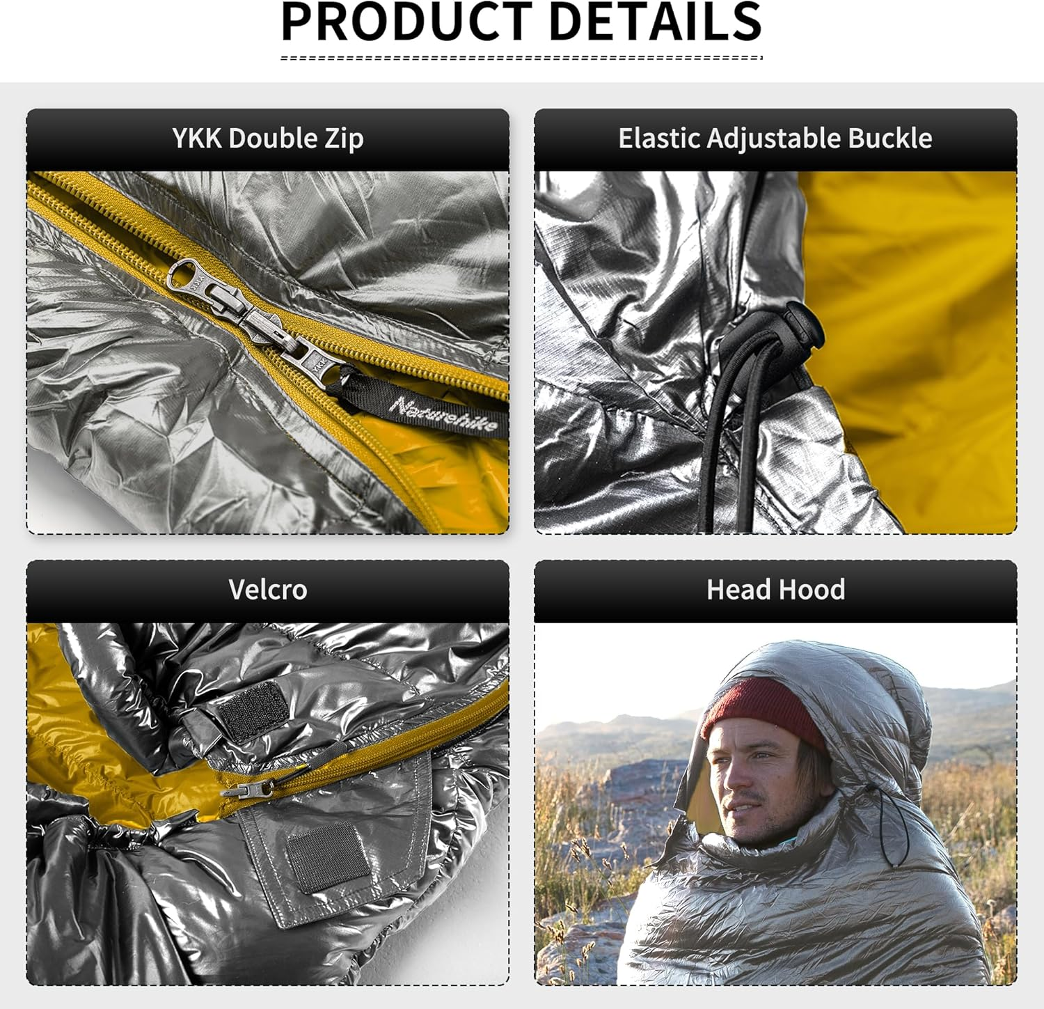 Naturehike down Sleeping Bag Ultralight Portable Compact Winter Sleeping Bag for Adults and Children Outdoor Camping, Hiking and Traveling - Black-L-650Fp image number 4