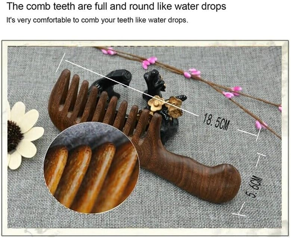 Hair Brush, Sandalwood Wooden Massage Comb, Sandalwood Wide Tooth Comb Curly Hair Portable Coarse Tooth Wooden Comb image number 2