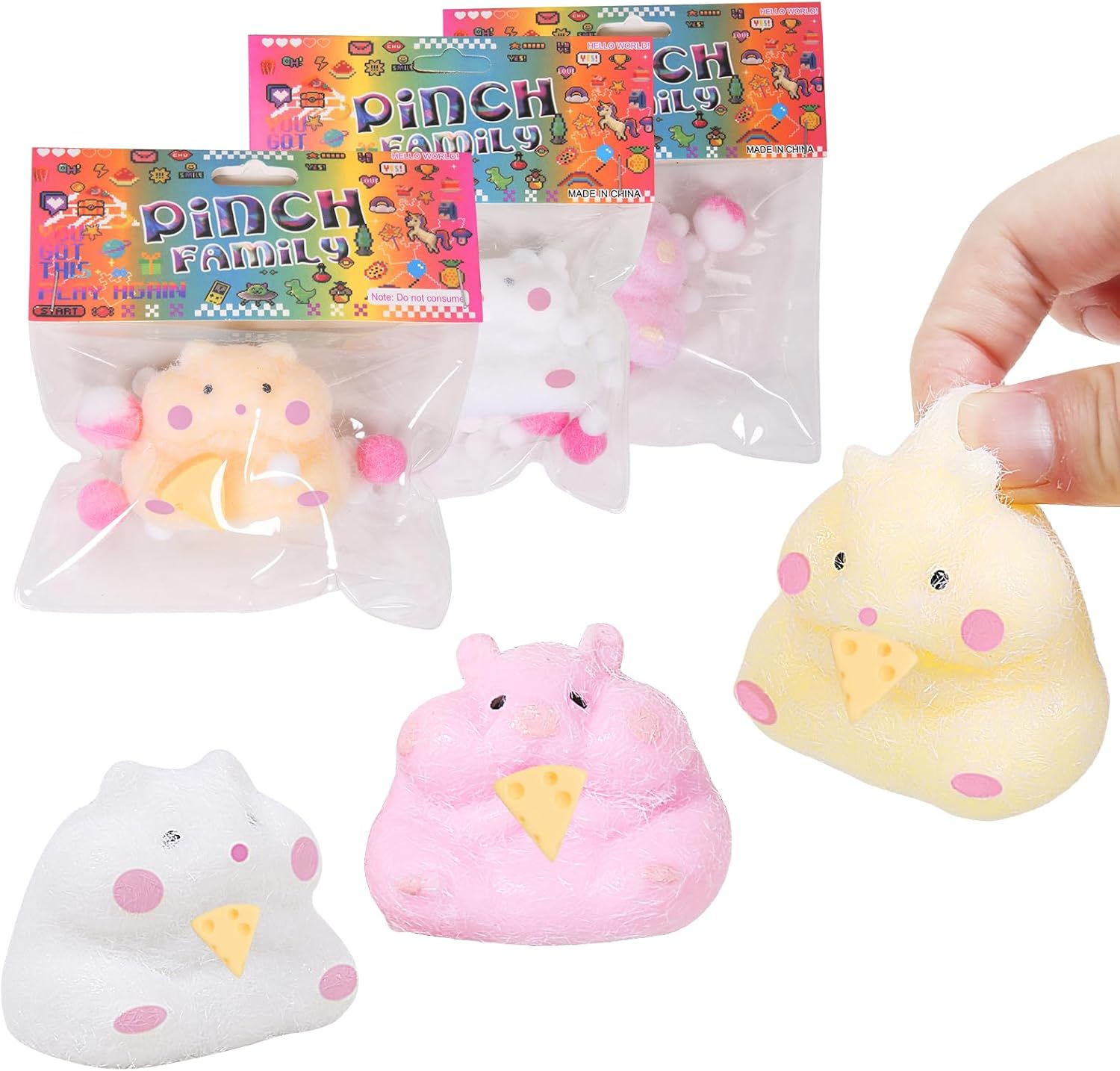 3Pcs Squishy Hamster Taba Cat Squeeze Toys, Cute Soft Cat Paws Stress Relief Toys for Kids Party Favors, Pinch Family, Fidget Toys Suitable for Adults and Kids - Big White image number 1
