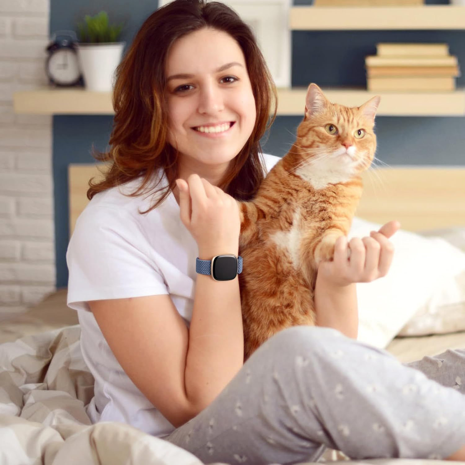 Getino Braided Stretchy Band Compatible with Fitbit Sense Band/Sense 2/Versa 4/ Versa 3 Bands Women Men, Soft Nylon Elastic Accessories, Strap for Fitbit Sense/Sense 2/ Versa 4/ Versa 3 Watch, Parent - Black image number 2