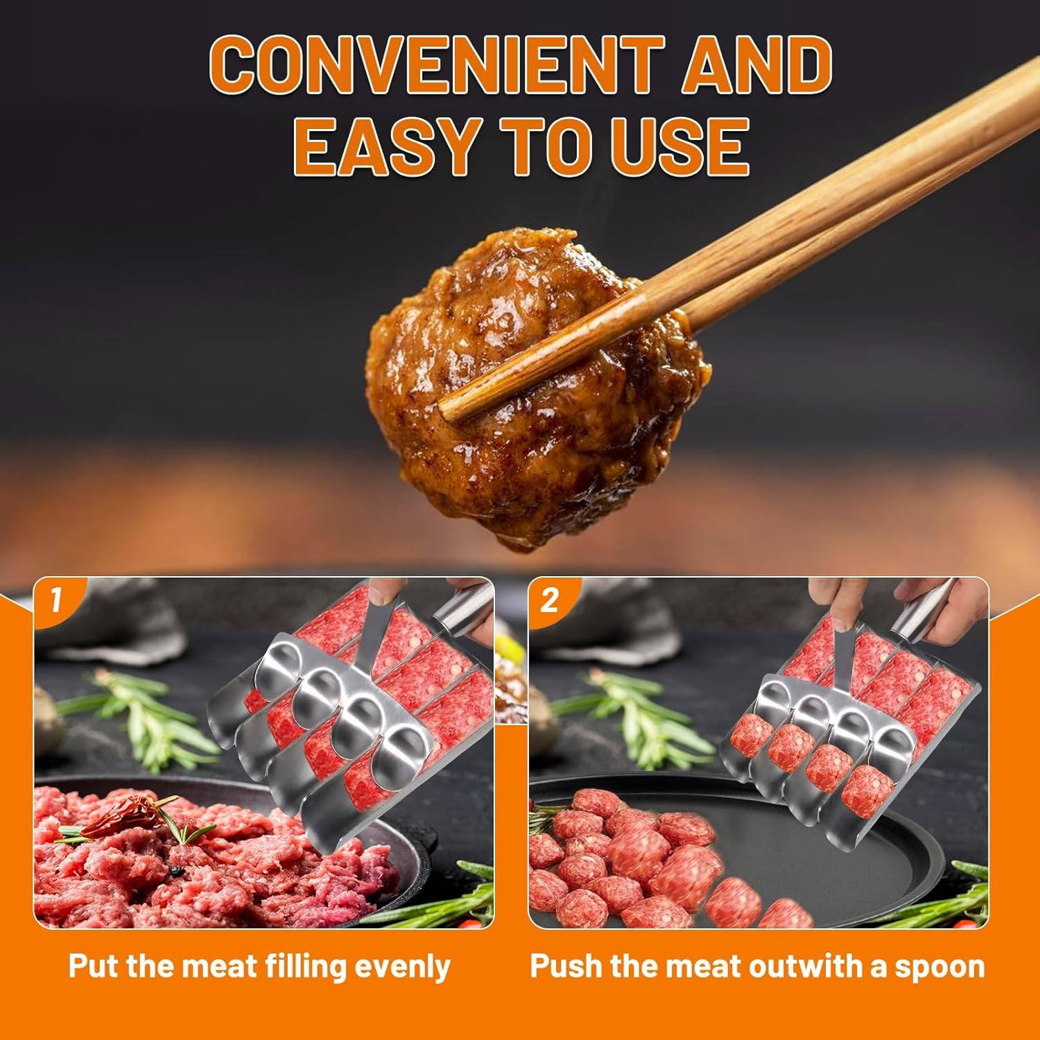 4-In-1 Meatball Maker Tool, Stainless Steel Kitchen Gadget for Quickly Creating Uniform Meatballs or round Pastries image number 5