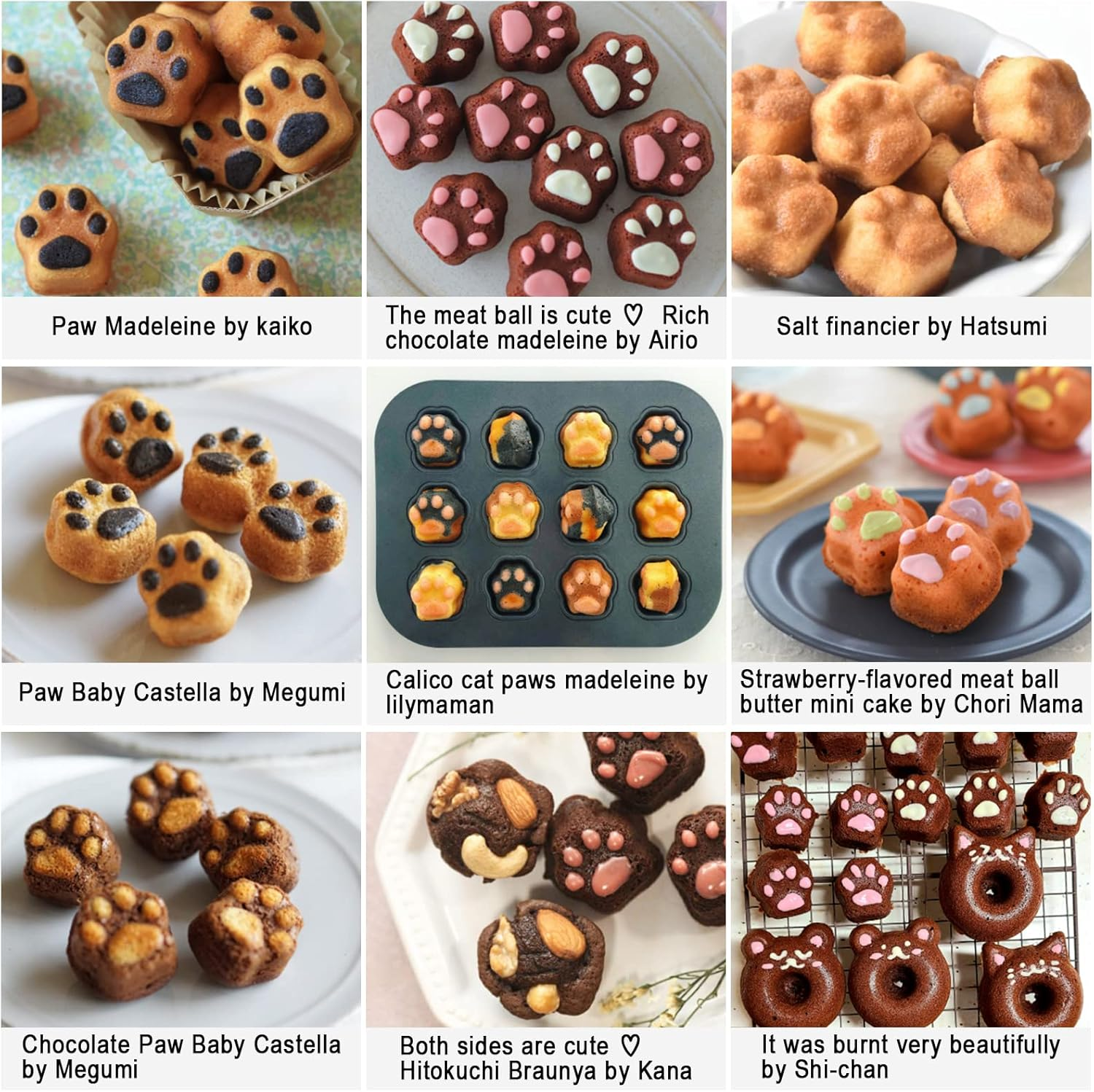 Elesinsoz 12 Cup Mini Dog Cat Paw Print Shaped Madeleine Baking Pan Nonstick Frozen Puppy Treat Cookie Biscuit Cupcake Muffin Cake Ice Cube Popsicle Chocolate Tin Tray Mold Maker for Freezer Oven
