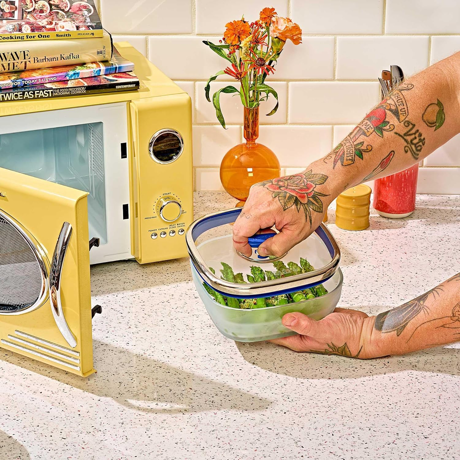 Anyday Microwave Cookware Set 2-Piece, Glass, Microwave Safe, Steamer & Rice Cooker, Silicone & Stainless Steel, Blueberry