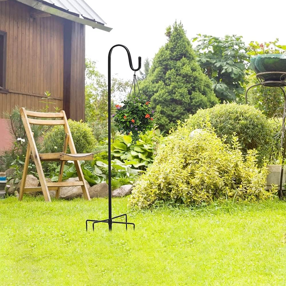 Shepherd Hook Bird Feeder Pole with 5 Prongs Base Adjustable Garden Hanging Stake for Wedding Decor, Hanging Solar Lights, Plant Hanger, Lantern, Basket Hanger, Wind Chime, Metal Hanger Hook (66 Inch) image number 3