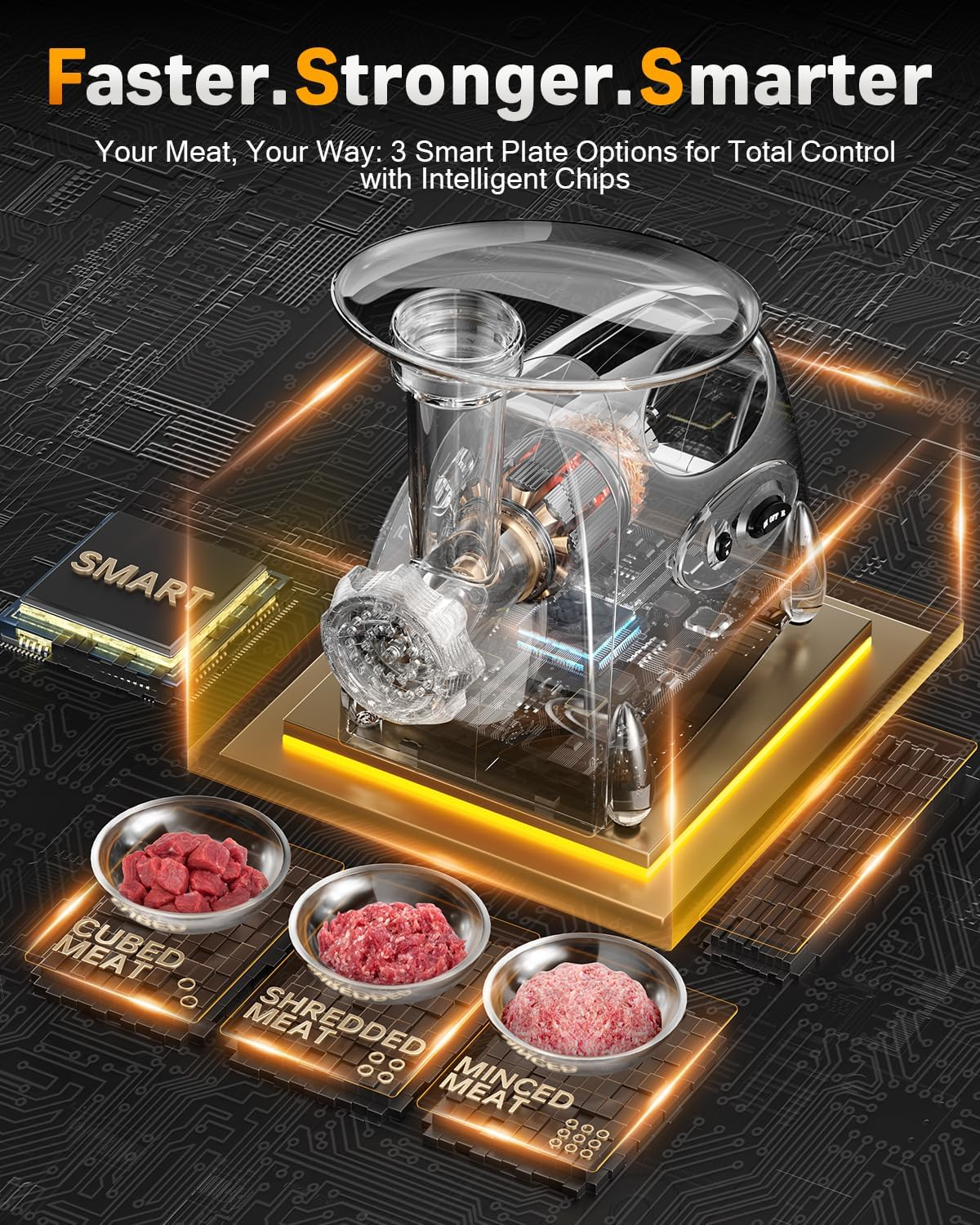 Electric Meat Grinder: [3000W Superior Motor] [Exquisite Box] Hachoir &Agrave; Viande with 6 PCS Stainless Steel Blades & Grinding Plates, Sausage Stuffer Tubes & Kubbe Kit Portable Handle for Gift (Gray)