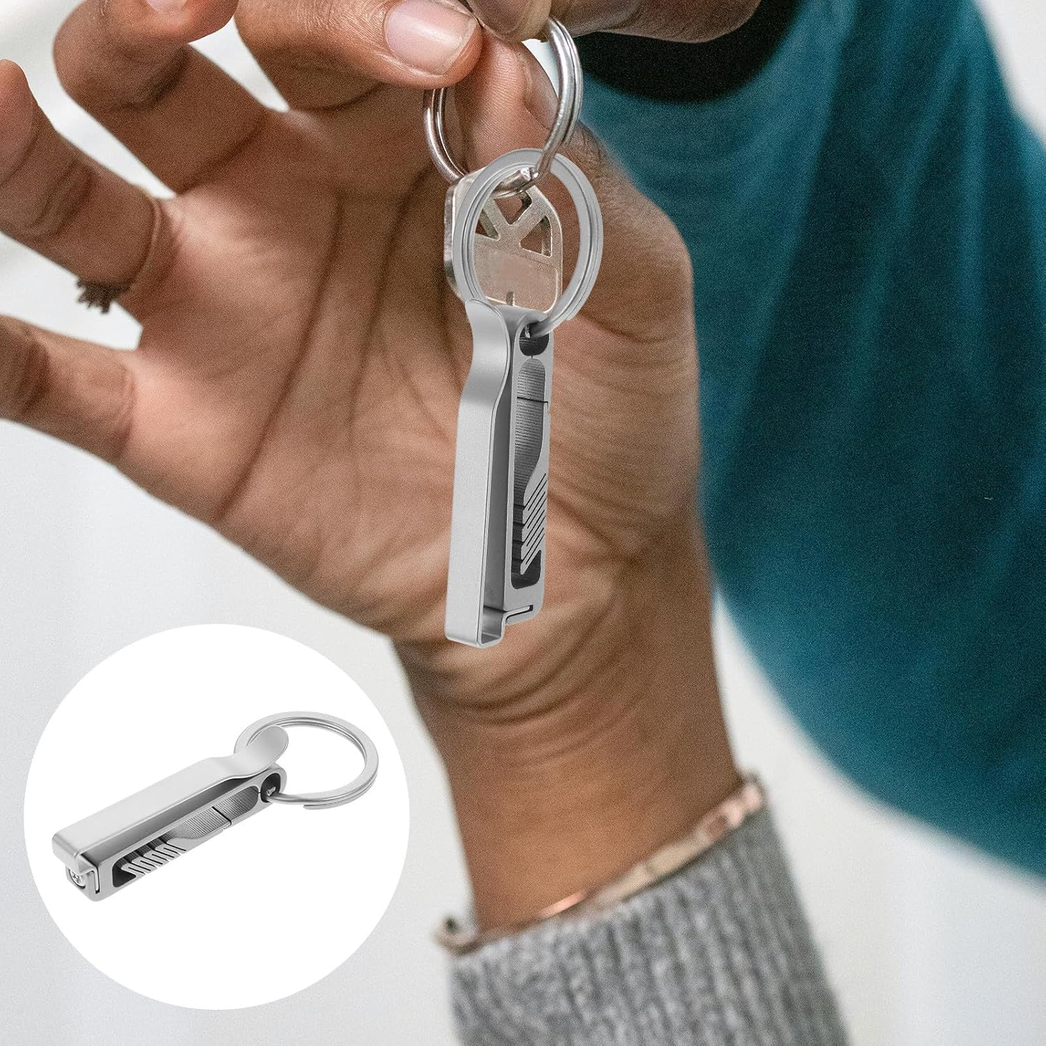 ULTECHNOVO Titanium Keychain Carabiner Clip Double-Sided Use Lightweight Rust-Resistant Key Ring with High Elastic Spring Suitable for Belt, Pants, and Bag Accessories image number 2