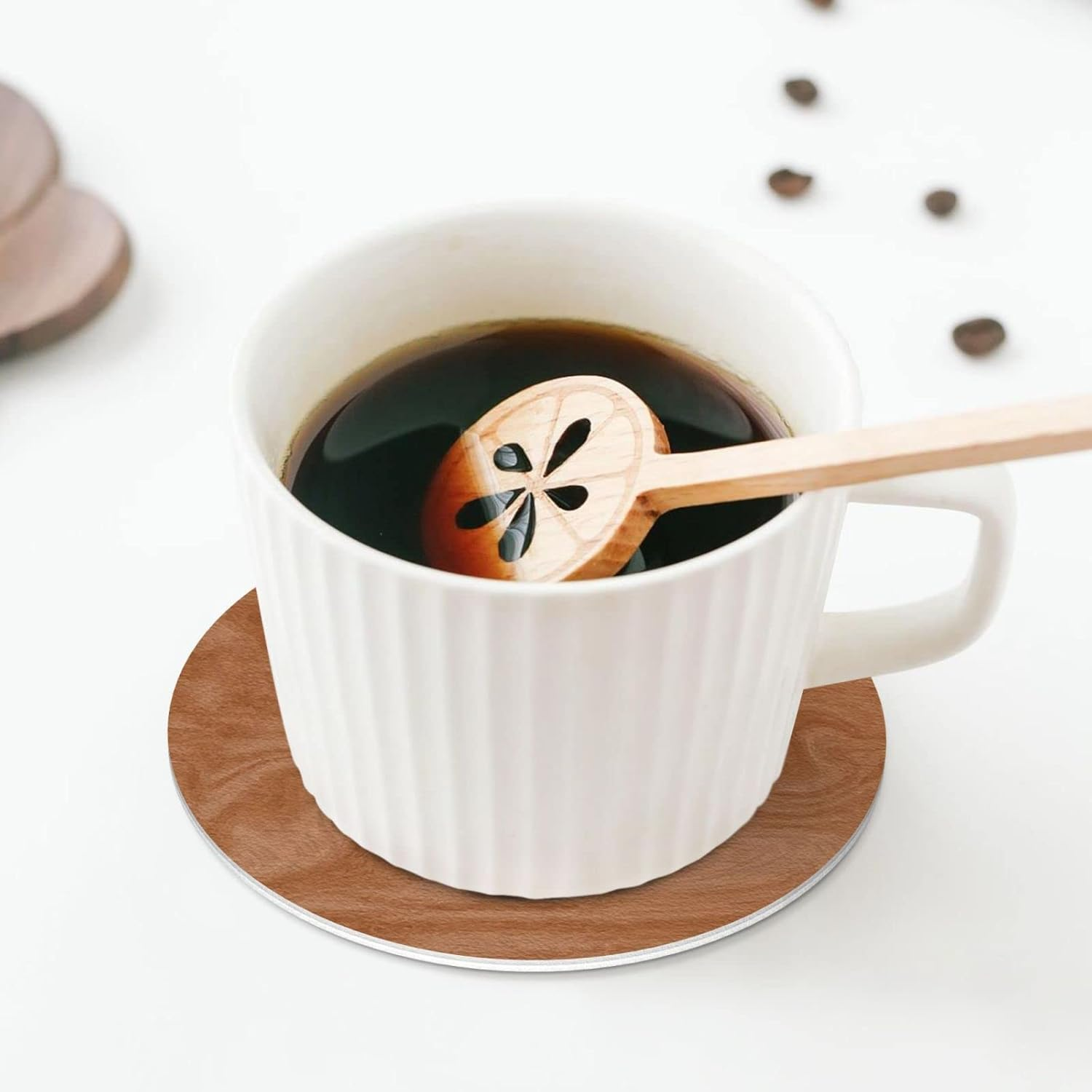 Coasters for Drinks Set of 6, Wooden Texture Drink Coasters for Coffee Table, Cute Farmhouse Leather Coaster for Cup Kitchen Bar Home Decor Housewarming Gift image number 2