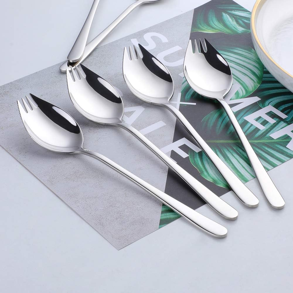 SBOMHS Titan Spork Metal Spork Stainless Steel 8 Pieces 3 in 1 Fork Spoon Knife Combination Silver Serrated Spork Length 19 Cm to Go Camping Cutlery Travel Outdoor Picnic image number 1