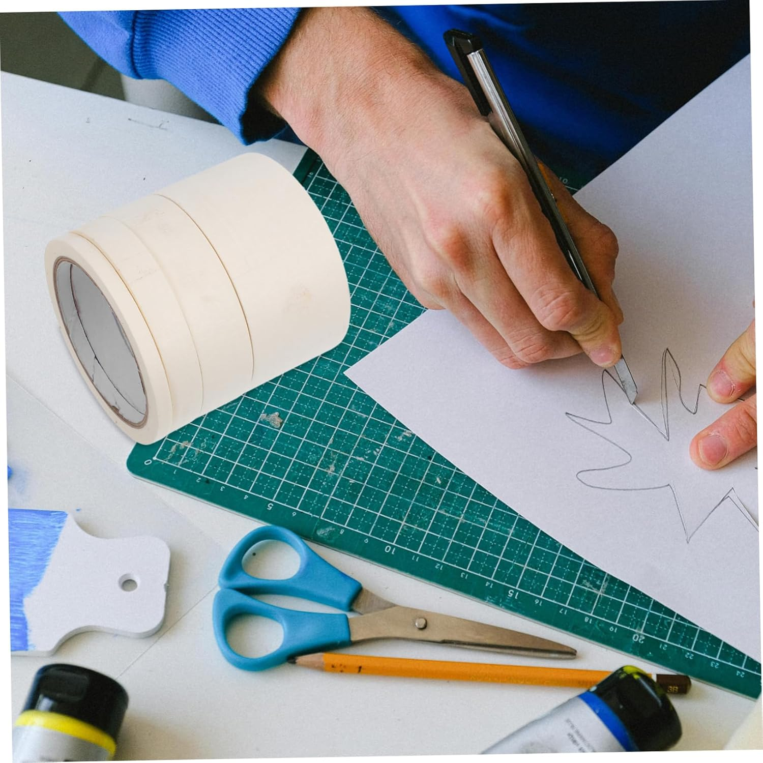 Gadpiparty 4Rolls Masking Paper Tape for Automotive Painting White Easy Tear for DIY Crafts and Model Masking