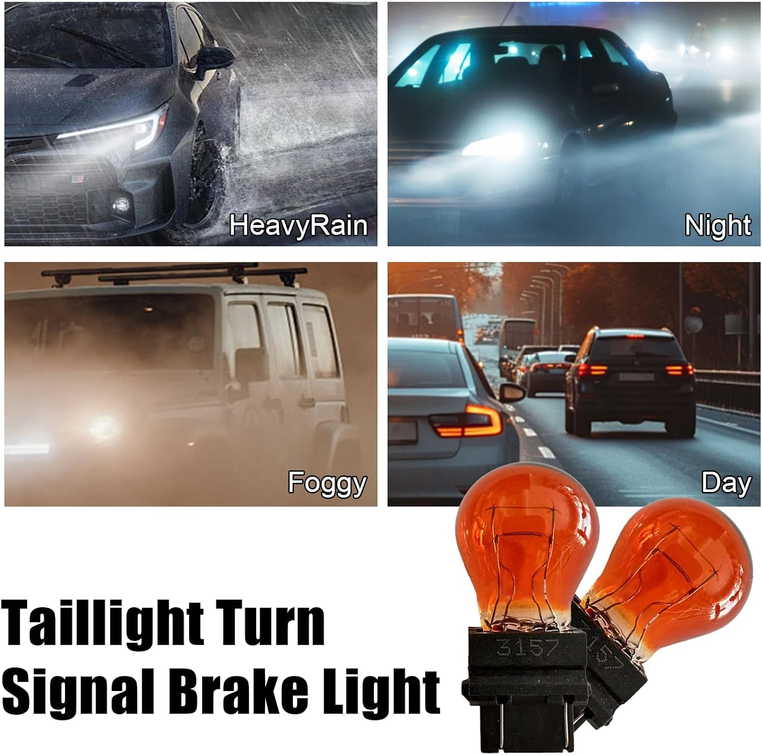 3157 Car Halogen Light Bulb, 12V P27-7W 3000K Automotive Brake/Reverse/Tail/Turn Signal/Side Marker Light Replacement Bulbs, Universal Long-Life Miniature Bulb for Cars Trucks Suvs (Amber) image number 1