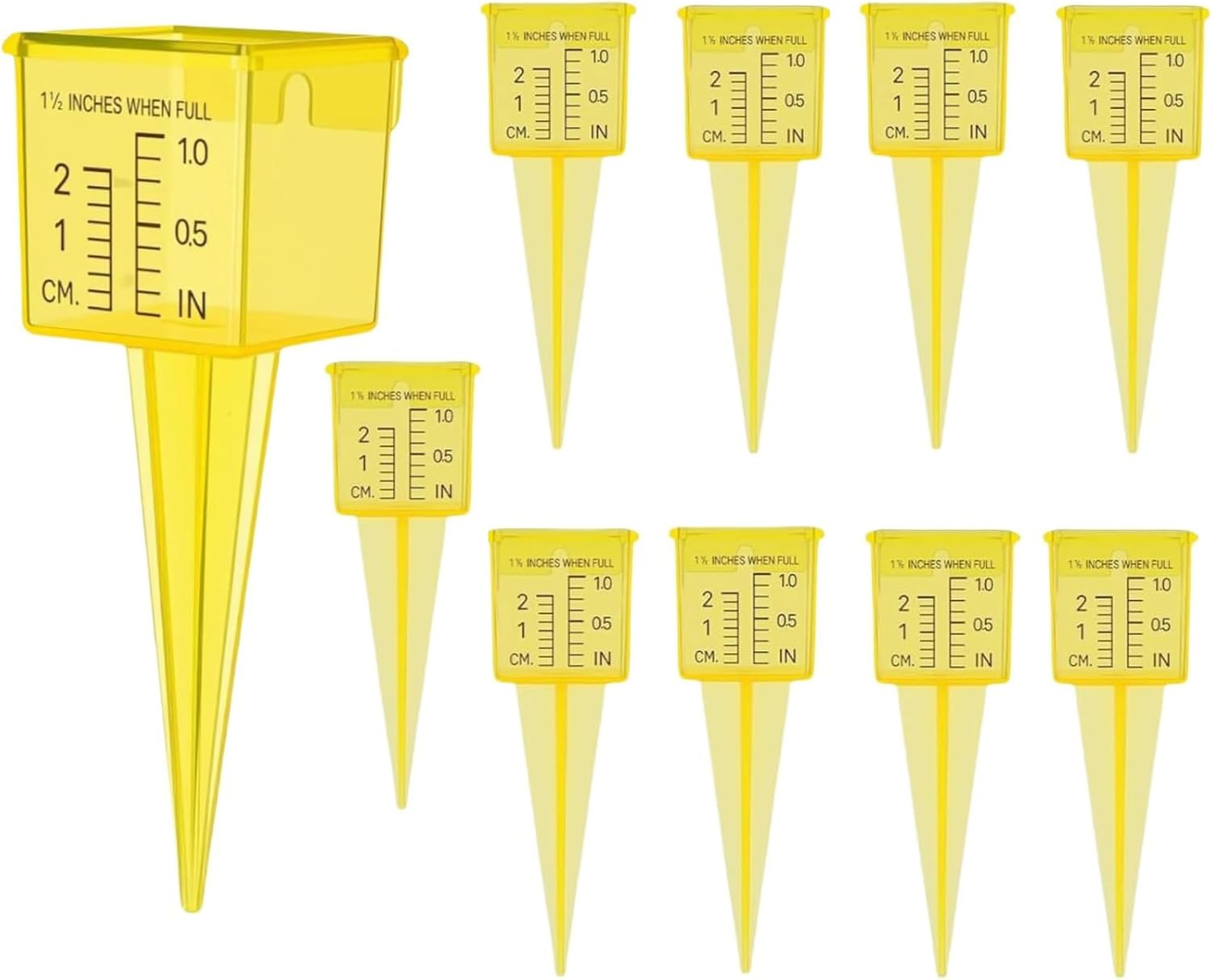 10PCS Rain Gauges, Bright Yellow Reusable Rain Gauge, Transparent Outdoor Water Measuring Tool for Garden, Lawn & Backyard, Accurate Sprinkler Gauge Instrument image number 3