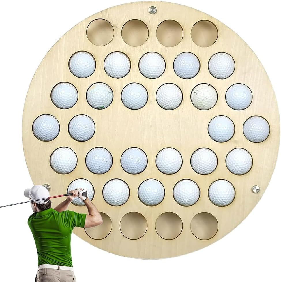 Wooden Golf Rack, Large Capacity round Wooden Display Rack, Wall Mounted Shelf, Golf Storage Rack, Suitable for Living Room, Office, Outdoor Activities