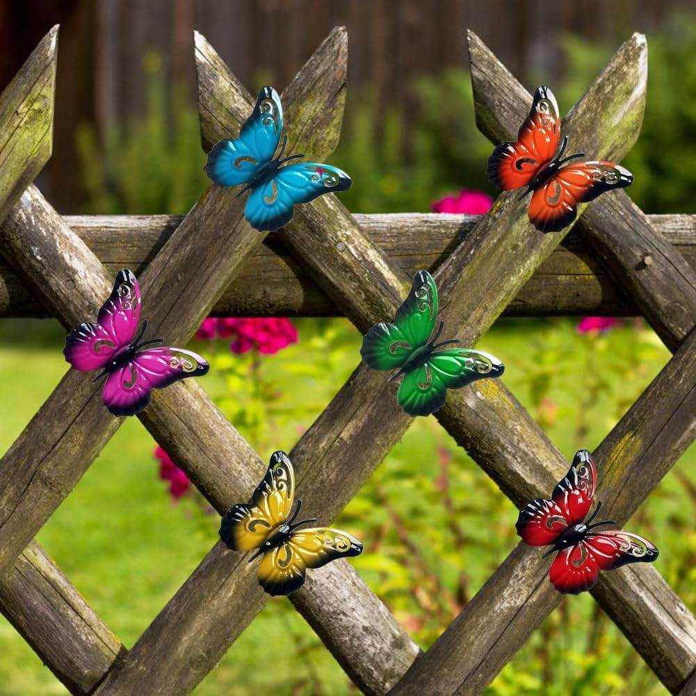 12 Pcs Garden Decor Including 6 Pcs Metal Flowers 6 Pcs Metal Butterflies Wall Art Decor Sunflower Daisy Hanging Ornament for Outdoor Backyard Christmas Fence Decor Indoor Living Room Bedroom image number 4