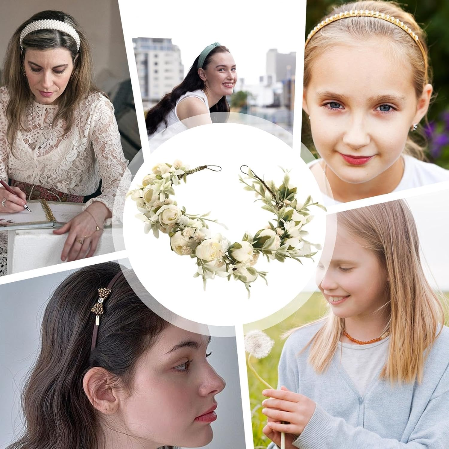 Floral Headband | Flower Wreath for Hair - Festive Parties Decoration, Adjustable Artificial Flower Crown Garland Photo Prop for Women Girls image number 6