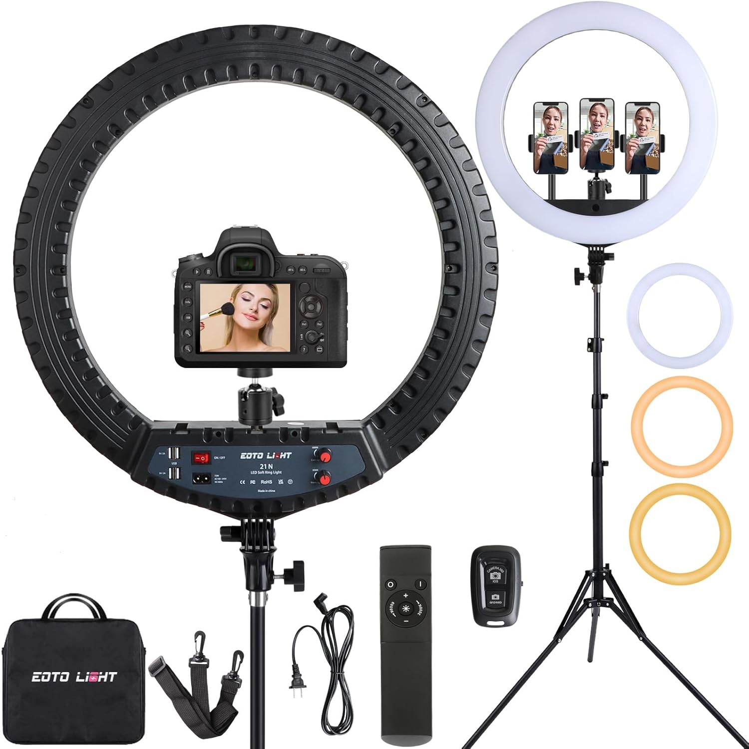 21 Inch LED Ring Light with Tripod Stand, Video Ring Light for Selfie Photography Vlog Recording Conference Meeting Studio Portrait Youtube Tiktok Makeup with Carrying Bag and Remote Control, CRI>97 image number 3