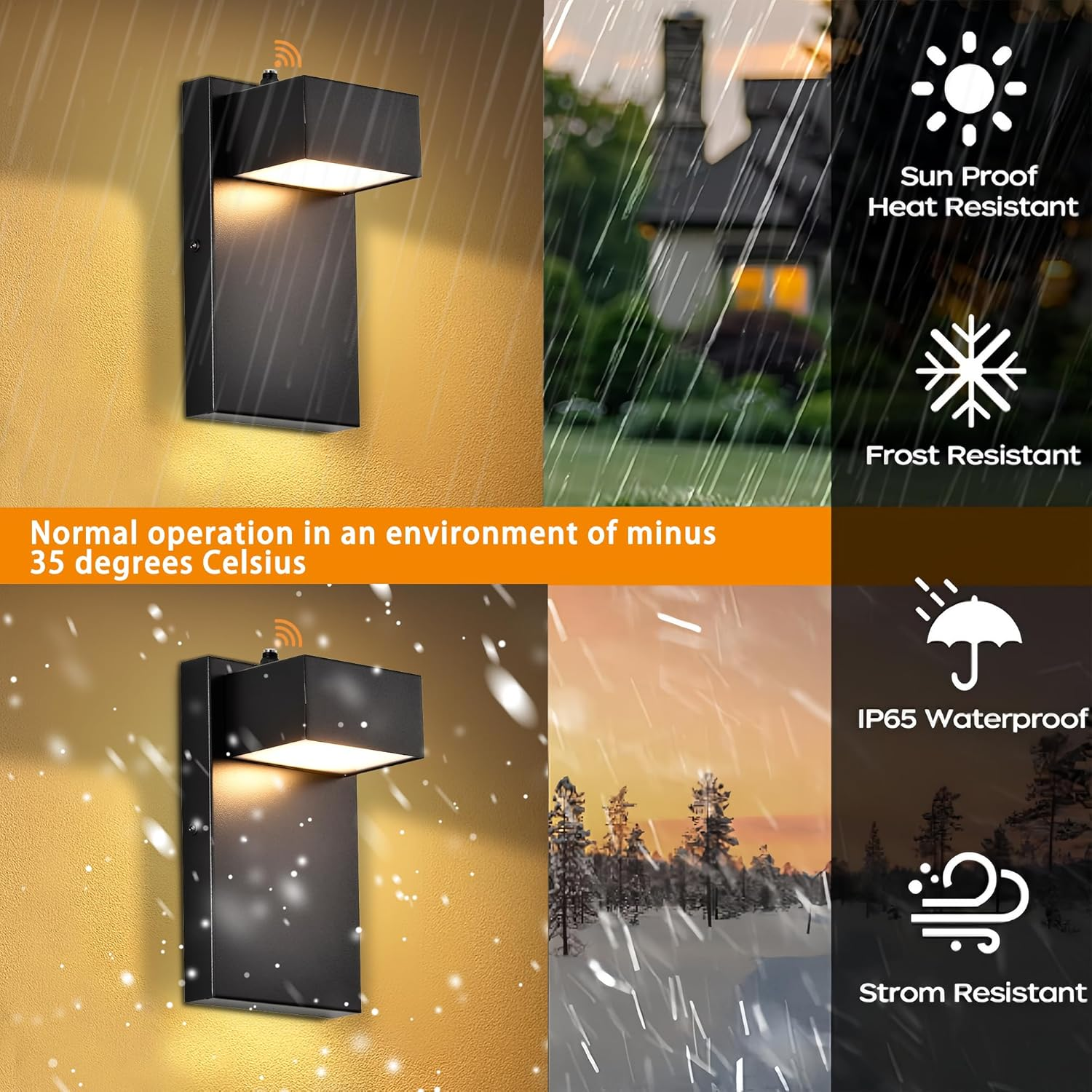 Dusk to Dawn Outdoor Light Fixture with Sensor &ndash; 12W LED Modern Waterproof Wall Lights, Matte Black Exterior Lighting Fixtures for Porch, Patio, Garage & Entryway, 3000K Warm White image number 5