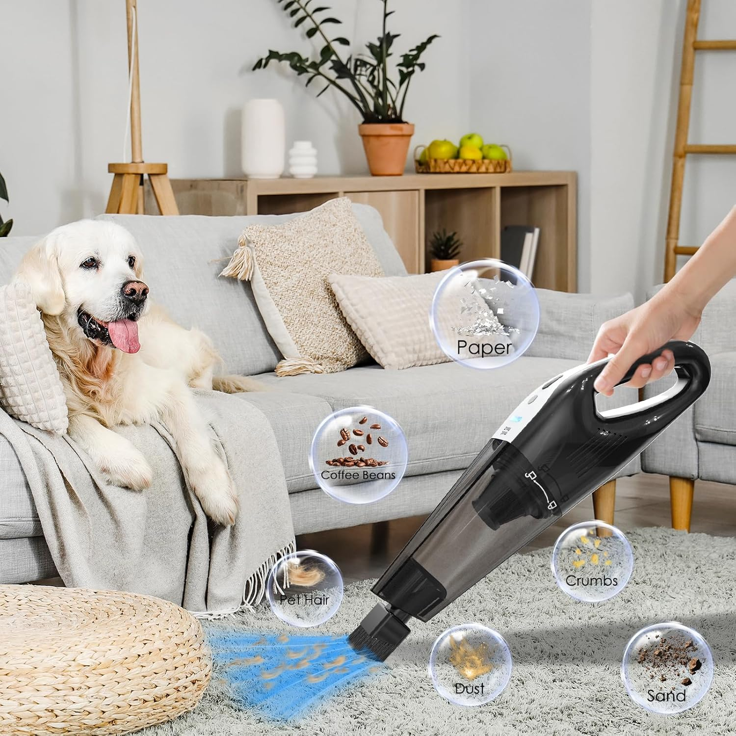 Minthouz Cordless Handheld Vacuum Cleaner - 10000Pa Strong Suction with 120W Motor, Portable Hand Vacuum with 20-30 Mins Runtime, LED Light for Car, Home & Office Cleaning image number 4