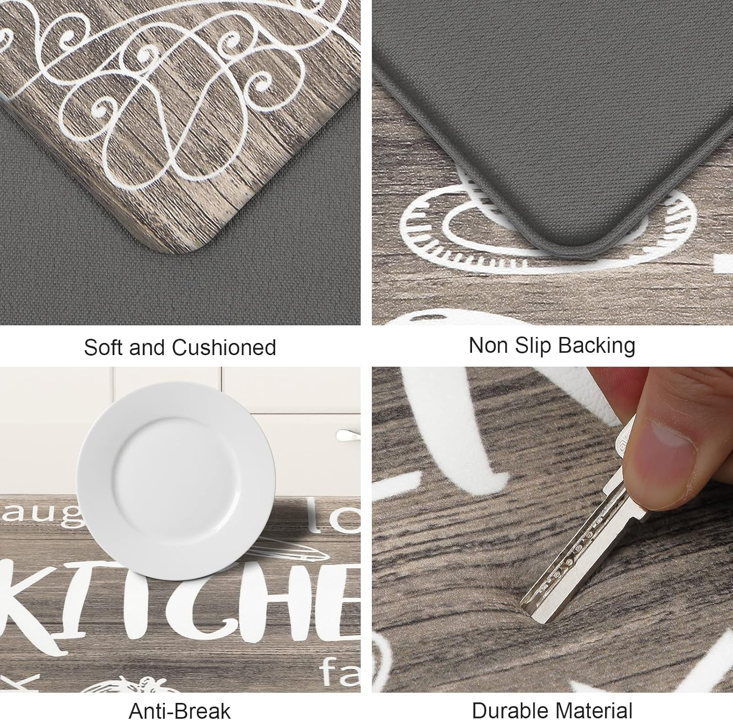 HEBE anti Fatigue Kitchen Rug Set of 2 Non Slip Cushioned Kitchen Mats for Floor Waterproof Comfort Kitchen Rugs and Mats Farmhouse Chef Mats Floor Carpet for Sink,Laundry Room,Brown image number 3