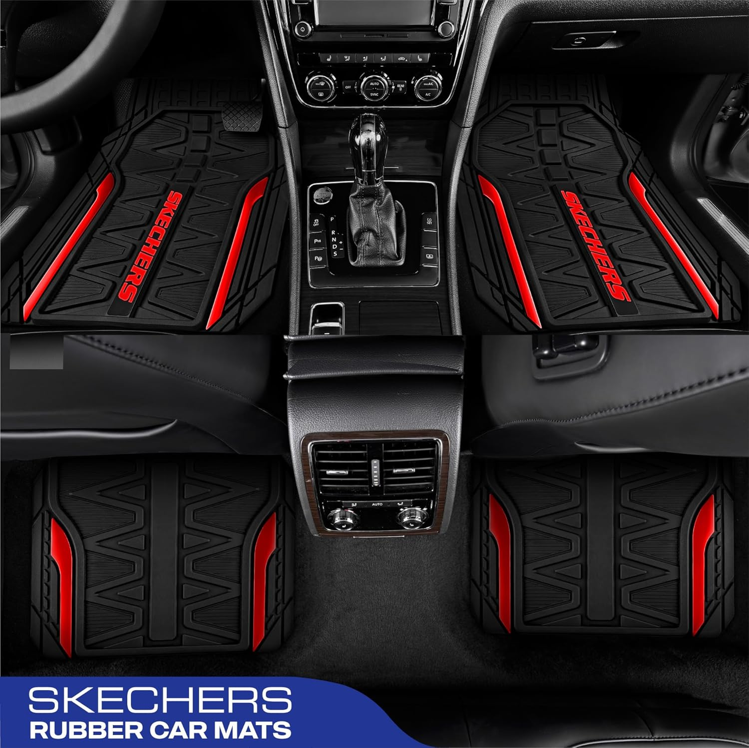 Skechers Car Floor Mats,Heavy Duty Rubber Car Mats Full Set,All -Weather Car Mats,Waterproof Trim-To Fit Universal Floor Liner Car Accessories,Automotive Floor Mats for Cars Trucks Suv,Red - Purple image number 3