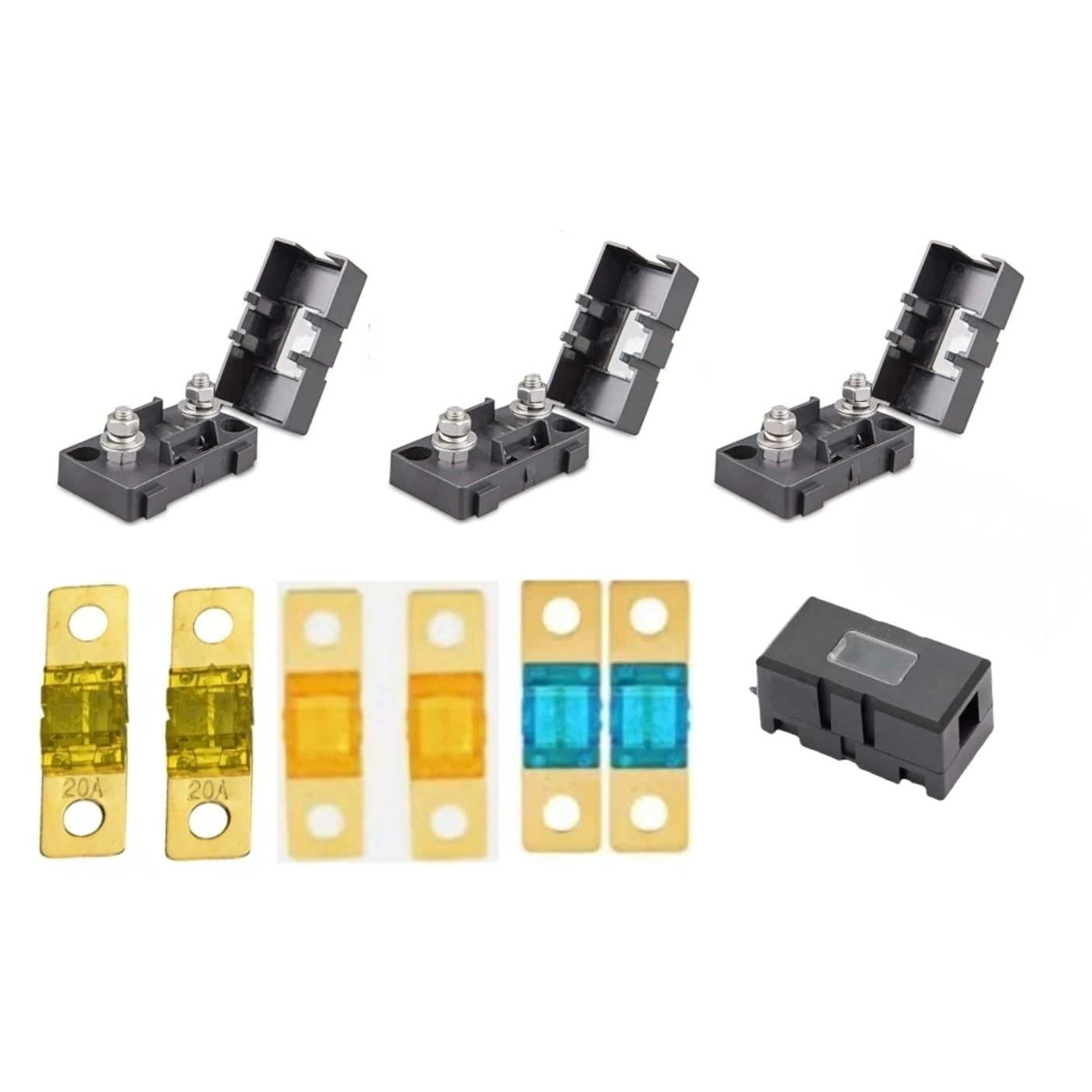 MIDI Fuse Kit &ndash; Includes 4X MIDI Fuse Holders with Inspection Window + 6 Fuses (2X 20A, 2X 40A, 2X 60A) &ndash; 12V 24V 32V DC High-Current Bolt-Down Fuses for Auto, Marine, Solar, RV (204060 Window) image number 3