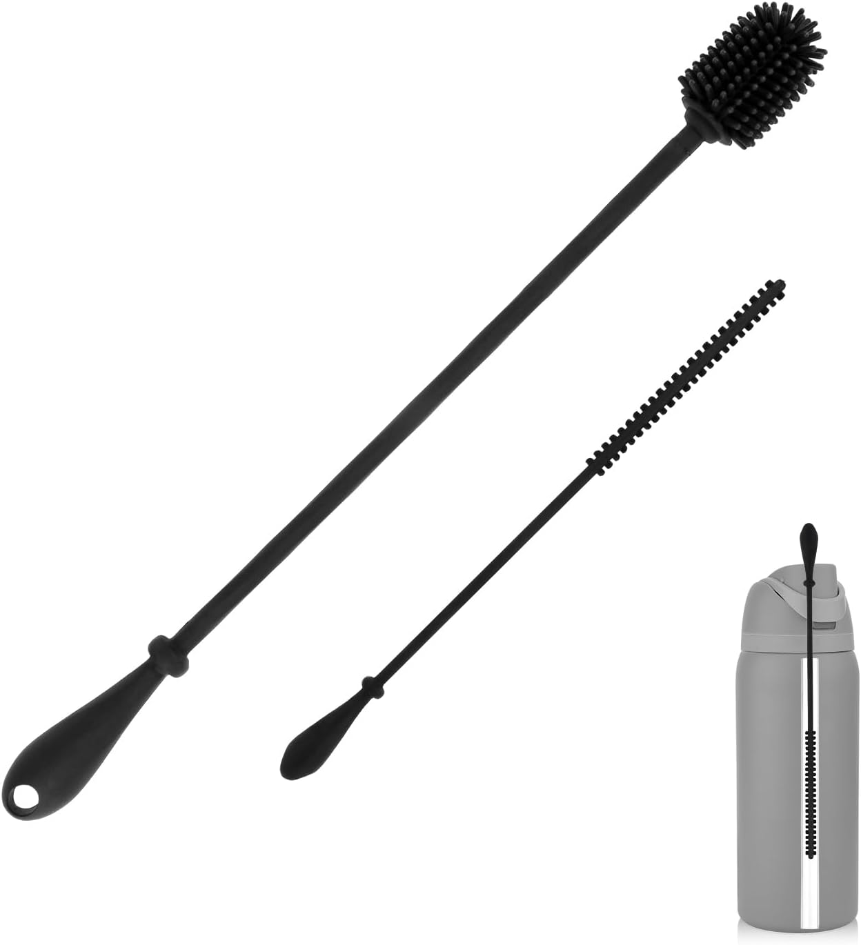 Silicone Bottle Brush with Straw Cleaning Brush, Extra Long Water Bottles Washer Brush Reusable Straw Cleaner Bpa-Free Cup Cleaning Brush for Stanley Baby Bottle Glass Mug image number 2