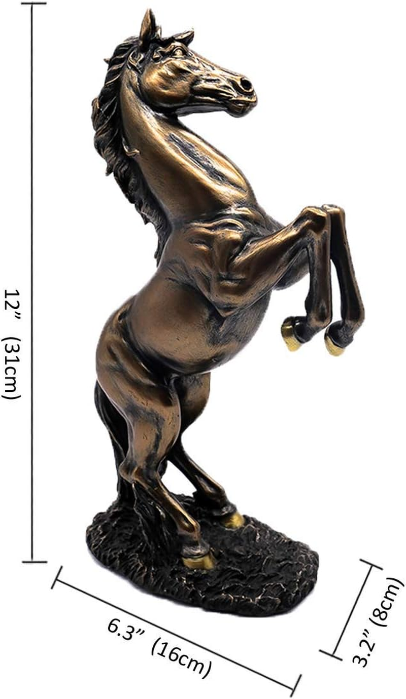 Lependor 12 Inch Standing Horse Resin Statue for Home Decor Animal Ornament Sculpture Rearing Horse Art Figurine Decorative Sculpture - Bronze