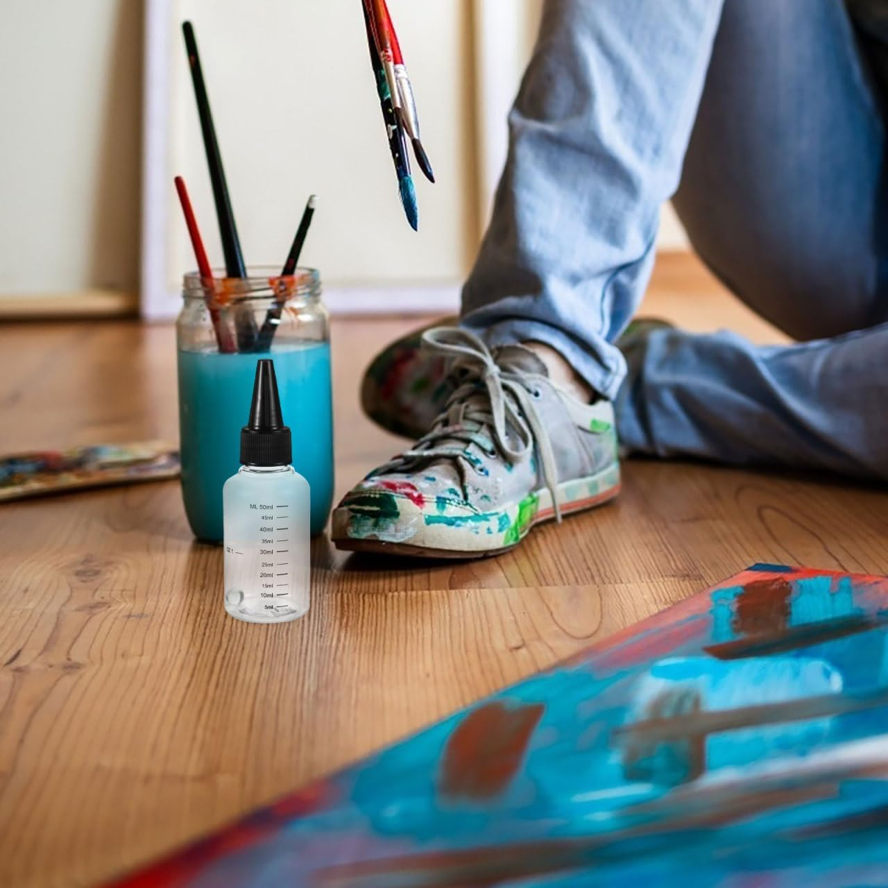 Gadpiparty 5Pcs Paint Mixing Bottles with Graduated Scale Clear Pet Squeeze Bottles for Precise Paint Dispensing with Spout Caps Lightweight and Leak-Resistant for Crafting and Model Painting image number 5