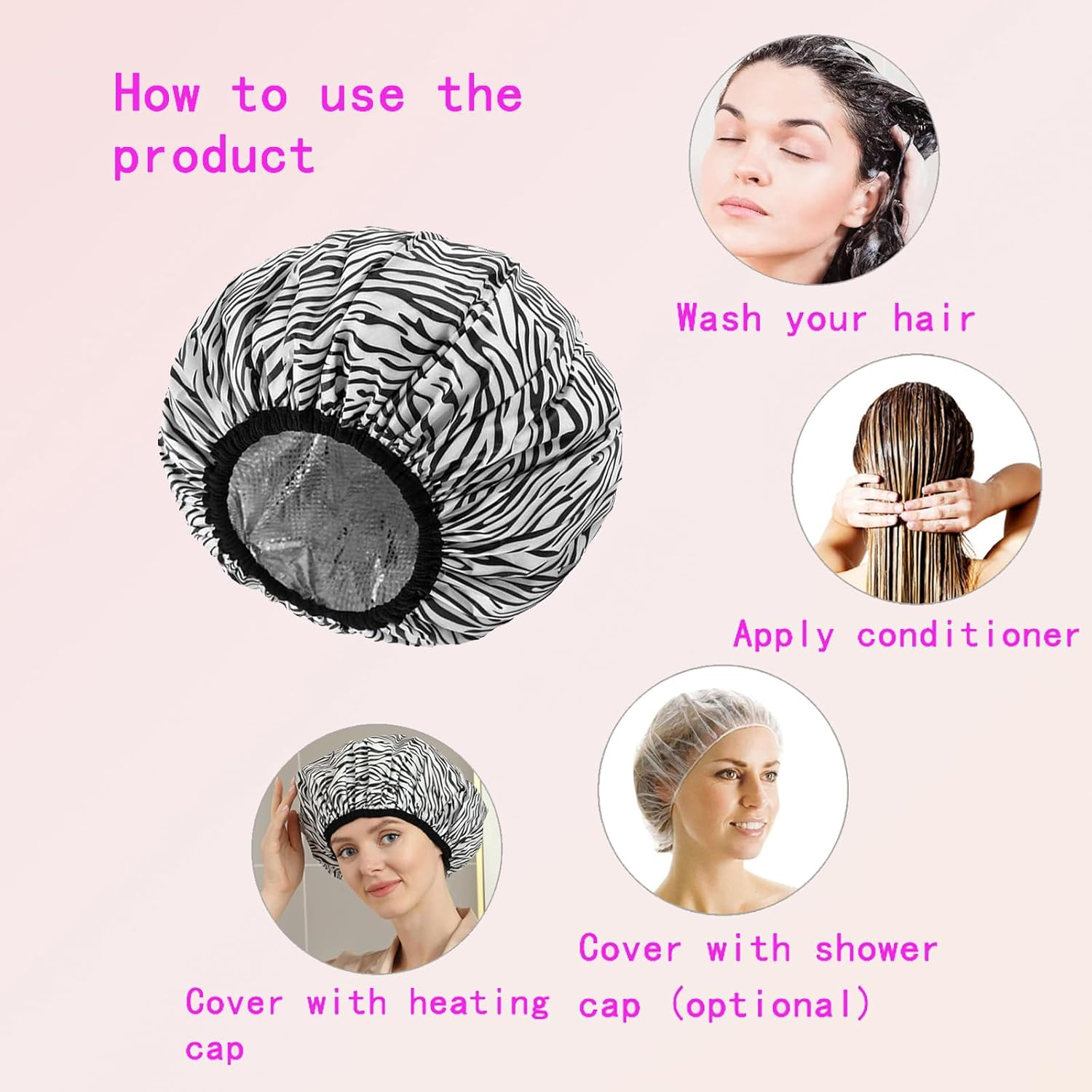 2 Pack Deep Conditioning Heat Cap Set - Tinfoil Foil Caps for Home & Salon, Ideal for Hair Dye & Hot Oil Treatments - Easy to Use, Effective & Durable (Black & White Stripes) image number 5